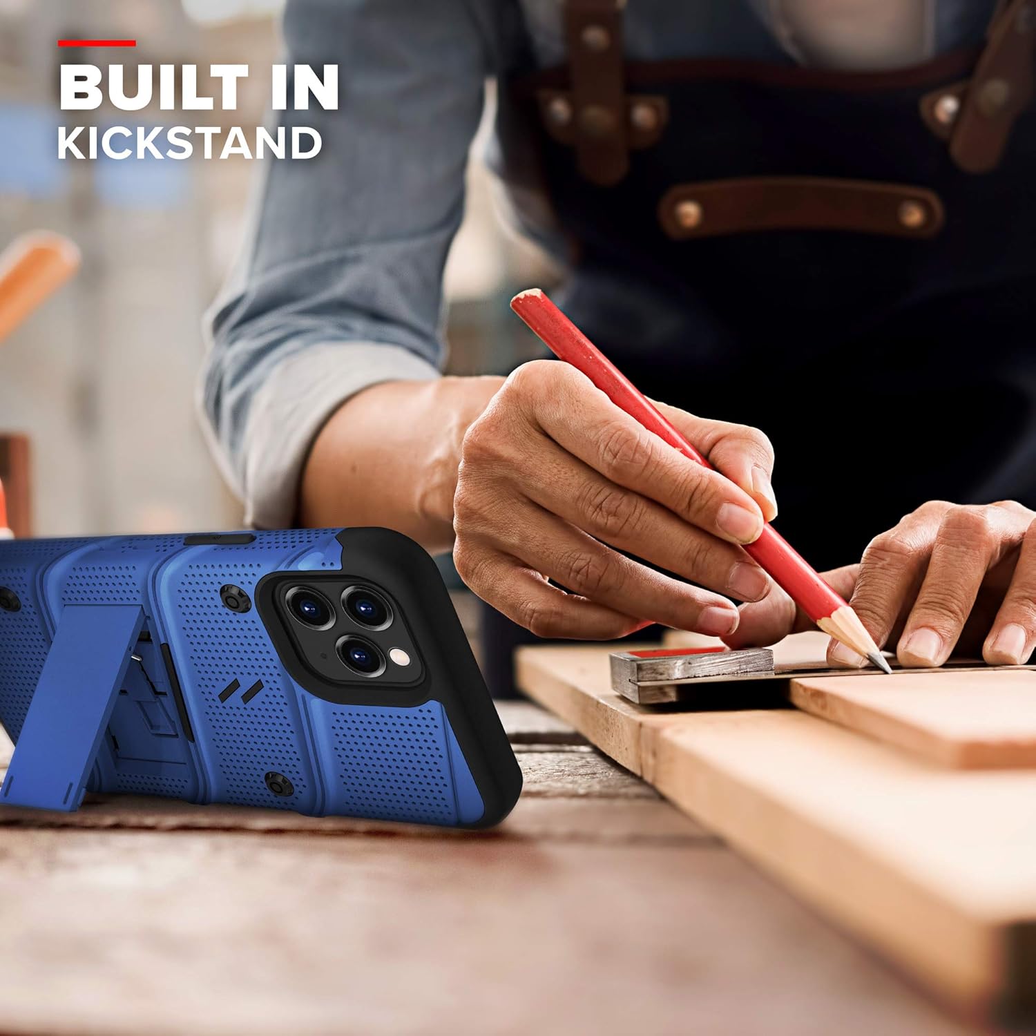 Zizo Bolt Series for iPhone 12 Pro Max Case with Screen Protector Kickstand Holster Lanyard - Blue & Black, BOLT-IPH1267-BLBK