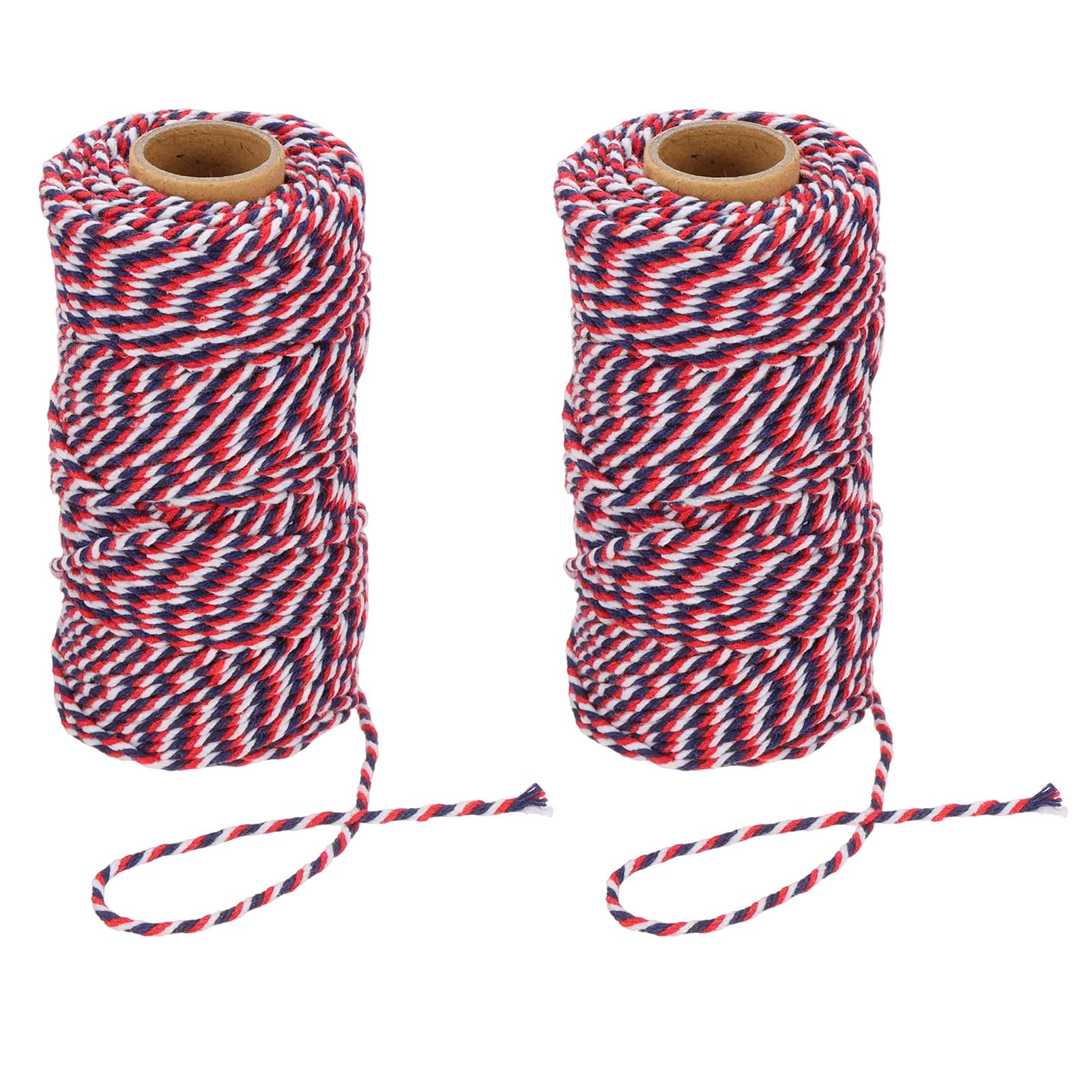 PATIKIL 100m Butcher String Twine, 2 Roll 2mm Cotton Bakers Decorative Twine String Rope Cord for Gift Wrapping Arts Crafts Party Kitchen Gardening, Red Blue White