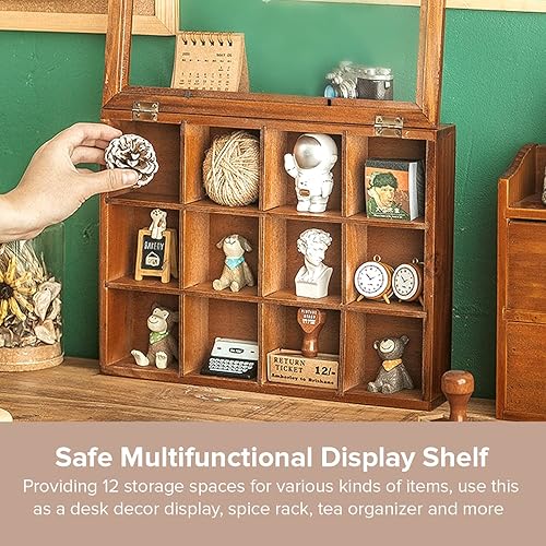 Miniatura 6 de Mini gabinete de madera transparente con 12 ranuras, vitrina de colección - Estantes flotantes de madera para exhibición y decoración del hogar -