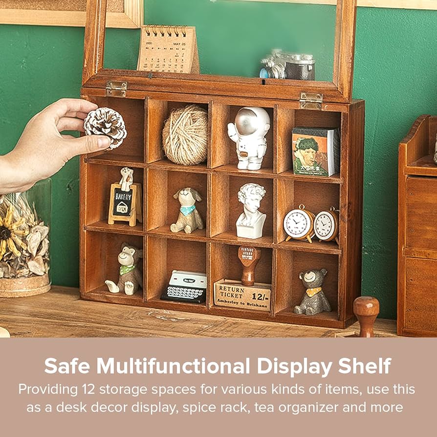 Amazon｜ミニ透明ディスプレイ木製キャビネット 12スロット付き