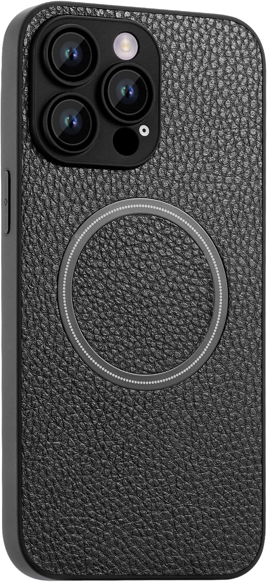 SHEROX Leather Magnetic Case for iPhone 12 Pro [Compatible with MagSafe] [Built-in Camera Lens Protector] - Black