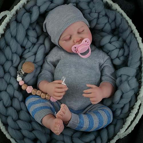 Reborn Baby Dolls Boy, 18 Inch Realistic Baby Doll Lifelike Sleeping Newborn Bebe Reborn de Silicona Vinyl Limbs Anatomically Correct Real Baby Doll