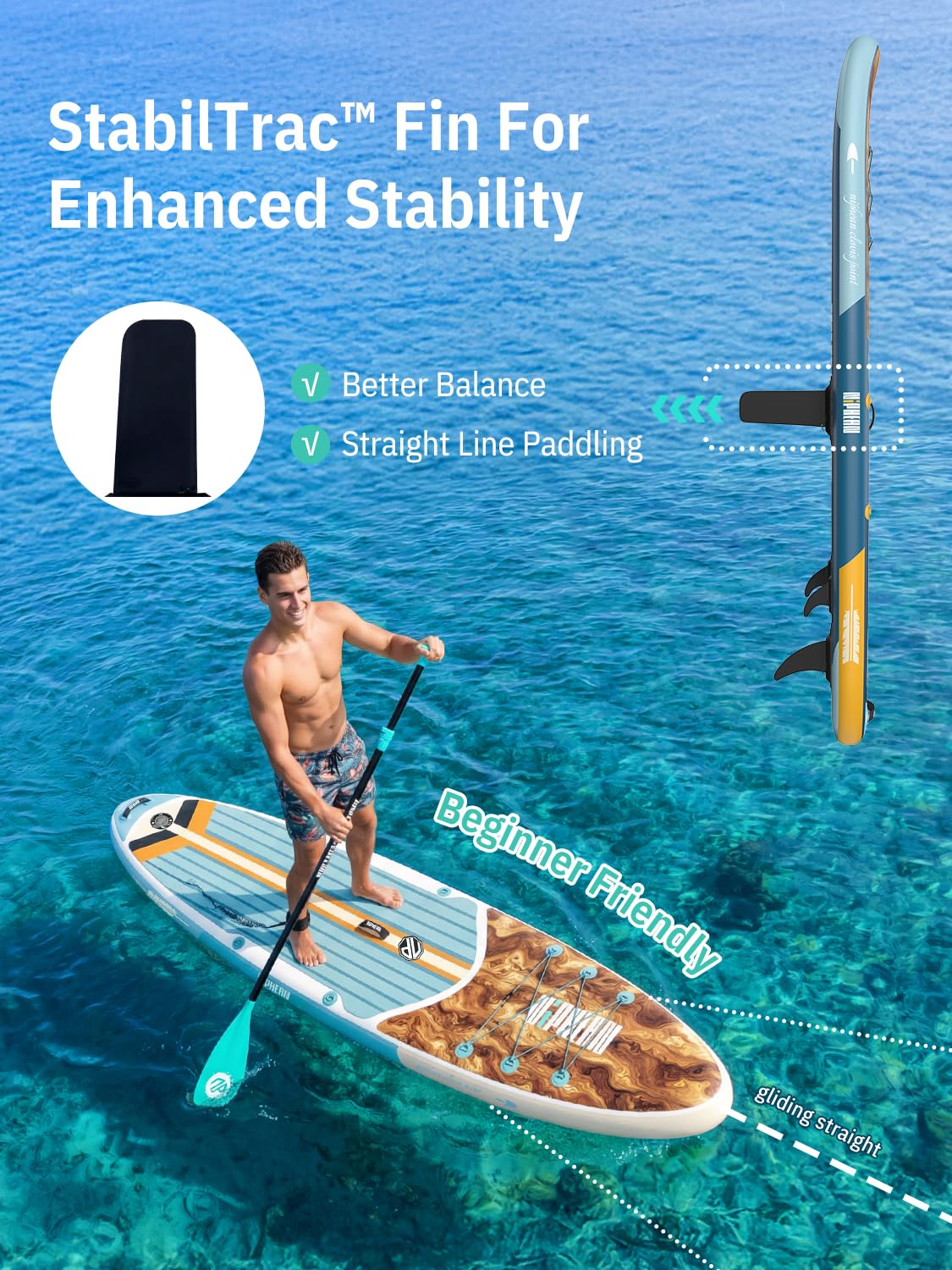 Niphean Aufblasbares Stand-Up-Paddle-Board mit ausgewogenem Flügel-Design und SUP-Zubehör, rutschfestes EVA-Deck, 3 m aufblasbares Paddelbrett für Erwachsene und Jugendliche aller Schwierigkeitsstufen