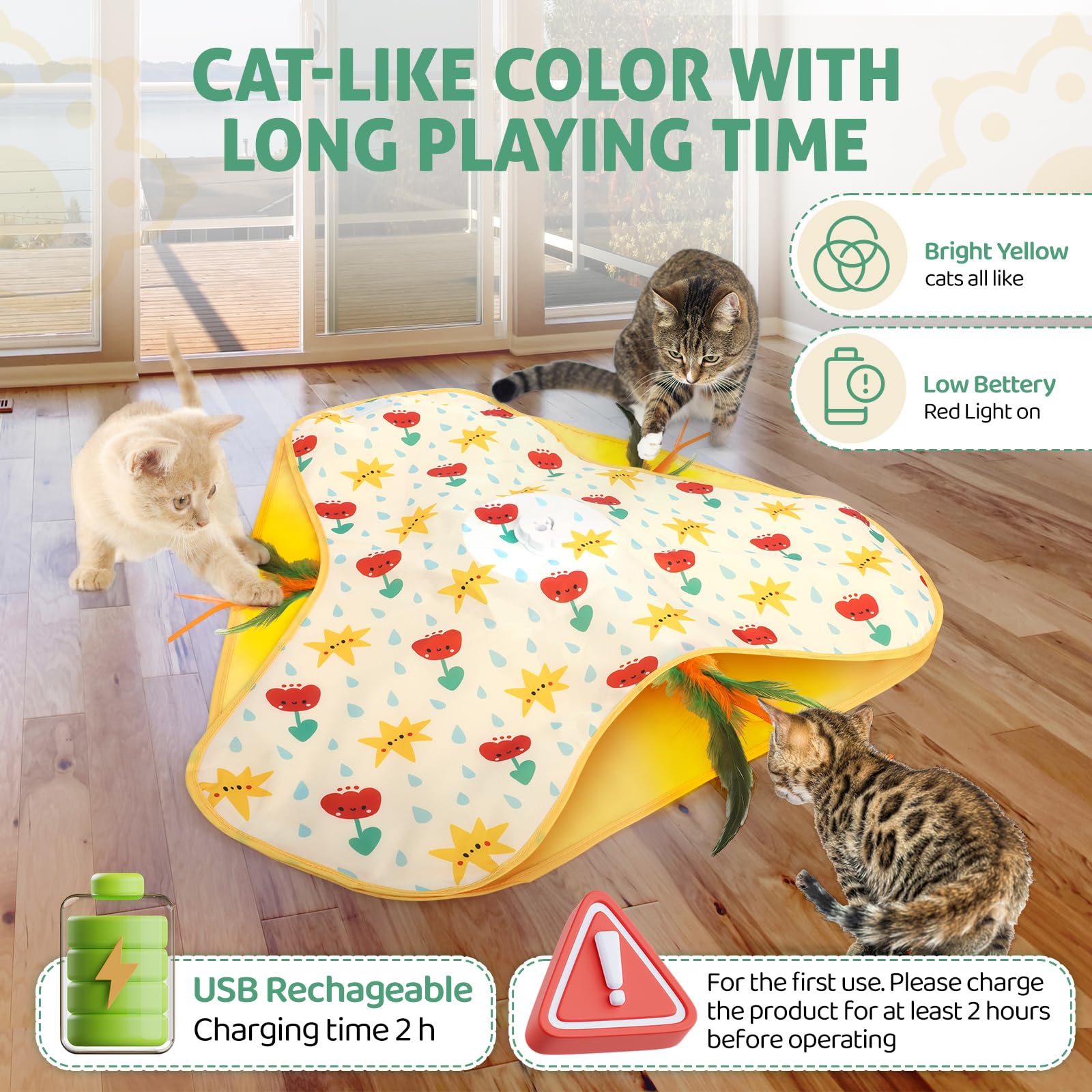 Juguete interactivo para gatos de interior, juguetes recargables de enriquecimiento de caza con ventosa y varilla giratoria, motor silencioso de 3 velocidades, diseño elegante