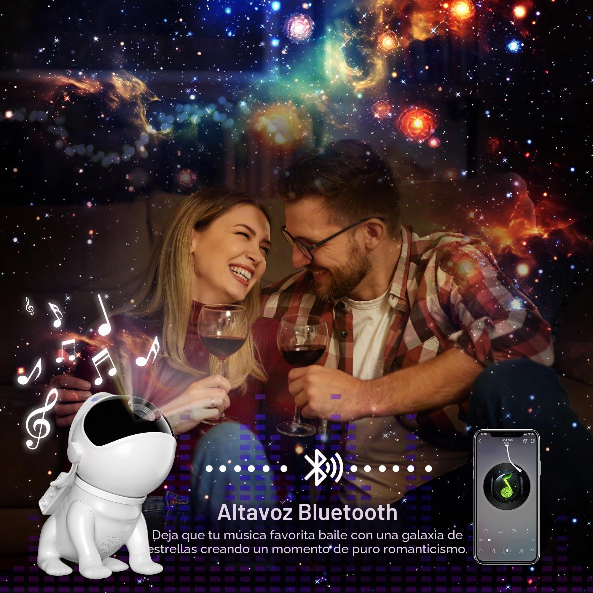 Proyector de Galaxias y Estrellas Real Planetario con 12 Discos, 15 Ruido Blanco, Bluetooth, Mando a Distancia, Temporizador, Meteorito Dinámico, Luz Nocturna para Techo, Dormitorio (Galaxia)