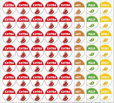 Spicy Indicator Sticker 1.5 Inch 4 Level Hot Spiciness Label 20 Pack