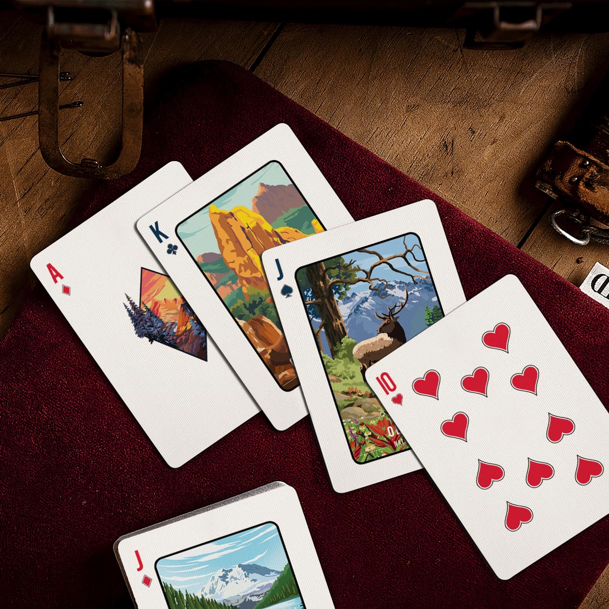 Nature Reserve National Park Playing Cards, Premium Black Core Paper Poker Deck with Linen Texture, Scenic Landscape Wildlife Art, Gift for Card Game Lovers, Family, Collectors