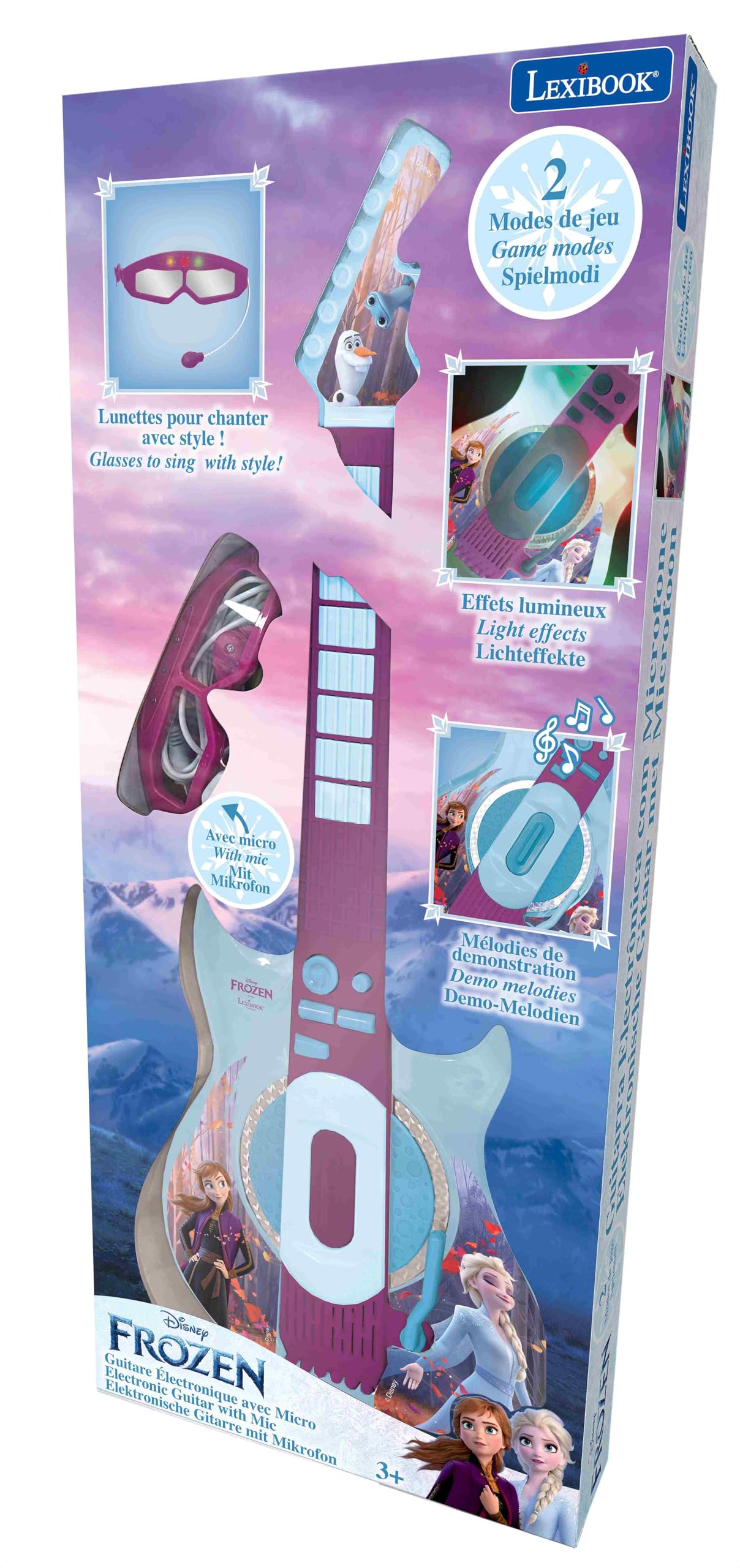 Lexibook Disney Frozen 2 Elsa Anna Chitarra Elettronica illuminata con Microfono, Occhiali con Microfono, Canzoni Demo, MP3 Plug, Blu/Viola, K260FZLXB