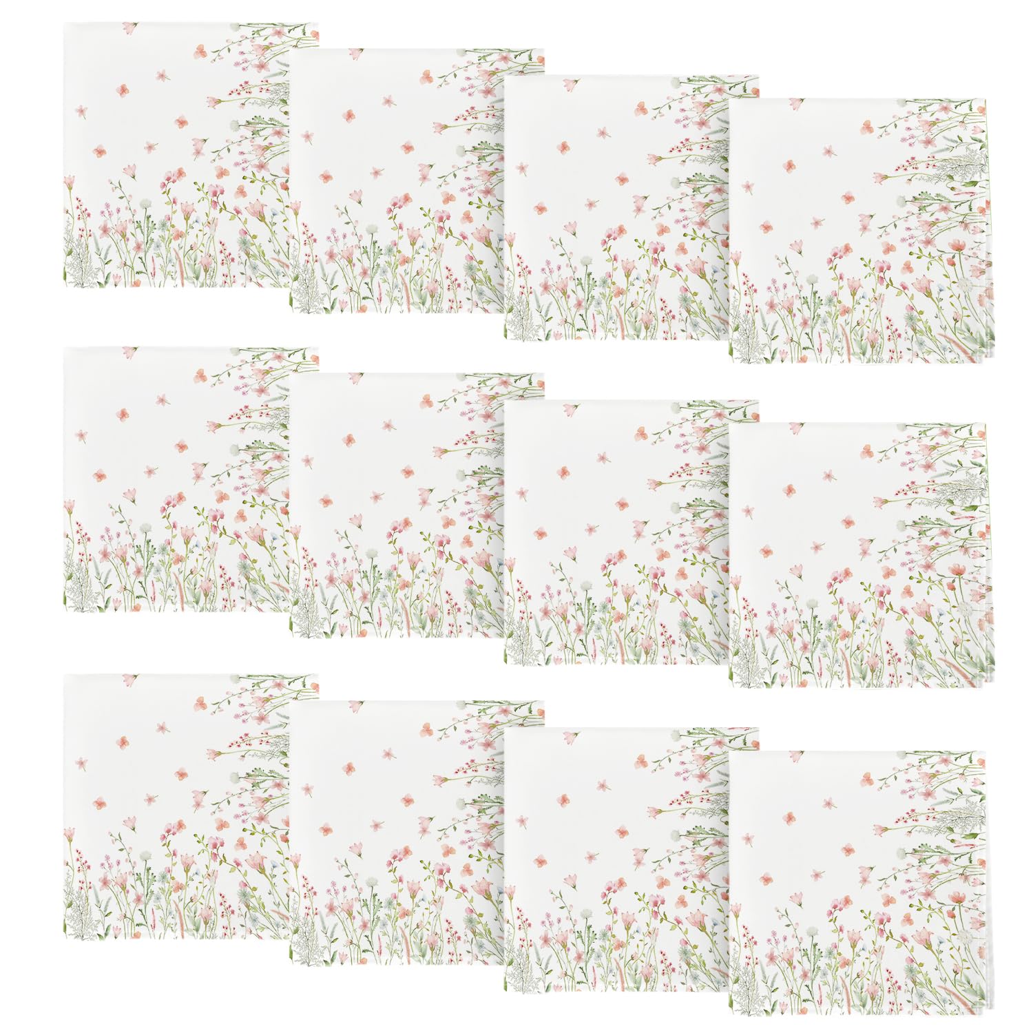 Horaldaily Spring Summer Cloth Napkins 18 x 18 Inch, Seasonal Pink Wild Flowers Party Dinner Decoration Washable Napkins Set of 12
