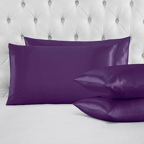 Miniatura 5 de Juicy Couture Juego de 2 fundas de almohada de satén para cabello y piel, color morado, tamaño estándar, fundas de almohada refrescantes de satén