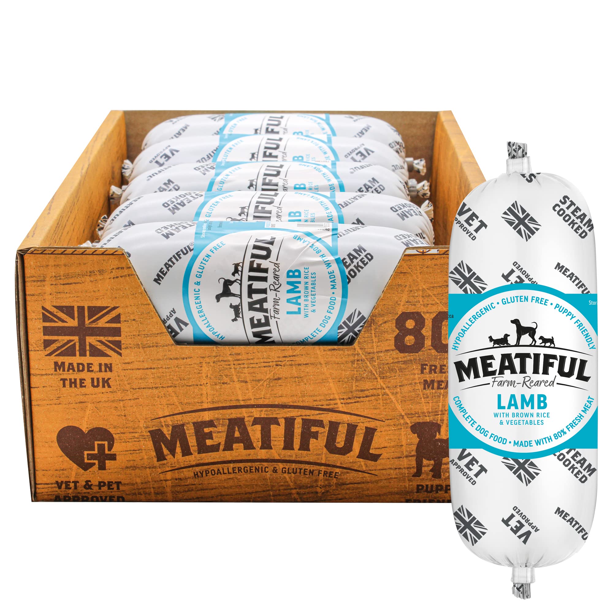 Meatiful | Complete Wet Dog Food, Farm-Reared Lamb with Brown Rice & Vegetables | Natural Ingredients with Added Vitamins & Minerals | 80% Lamb | Hypoallergenic & Gluten Free (10 x 320g) โ image 1