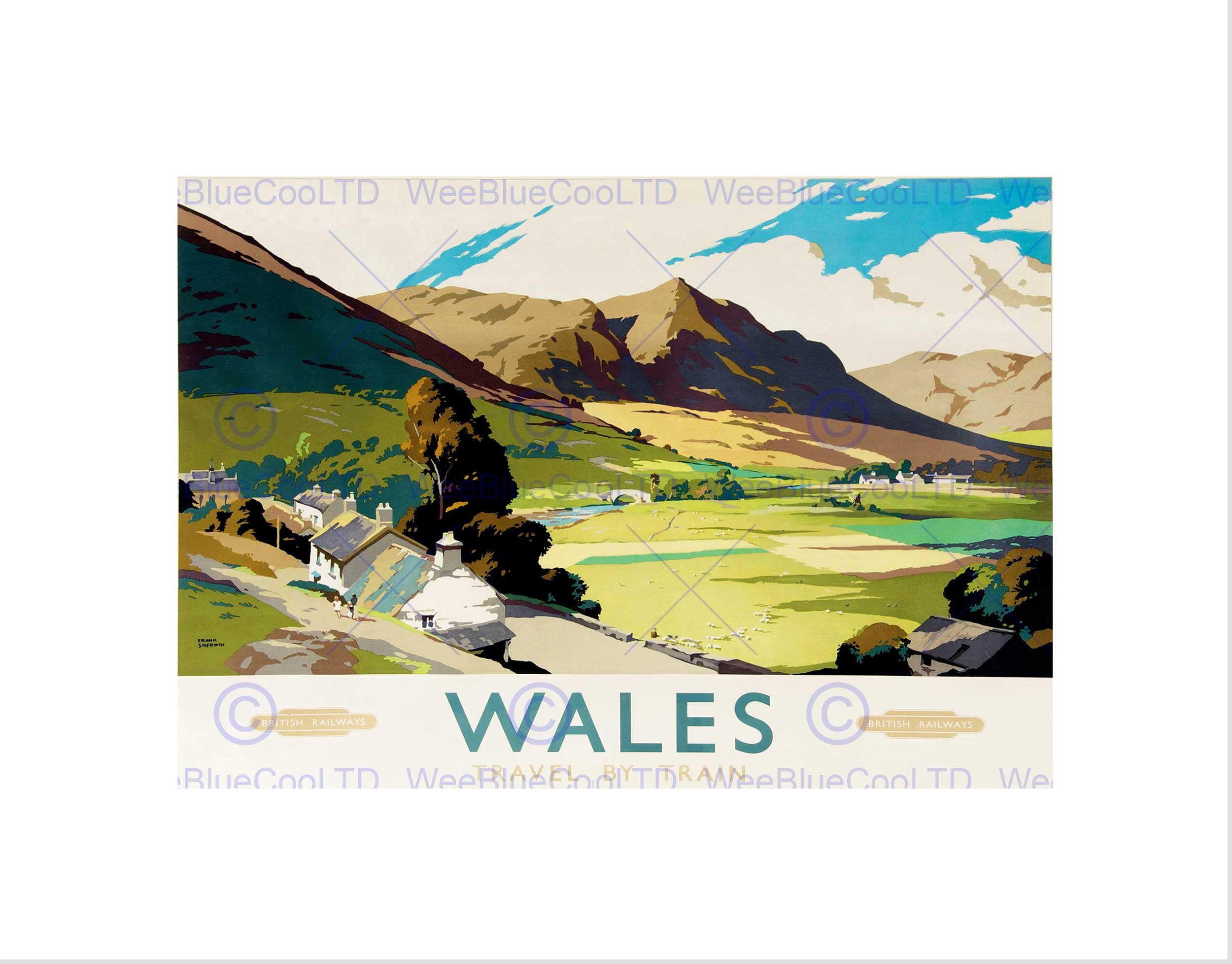 Wee Blue Coo TRAVEL WALES UK LANDSCAPE VALLEY MOUNTAIN VILLAGE RIVER FRAMED PRINT B12X3345