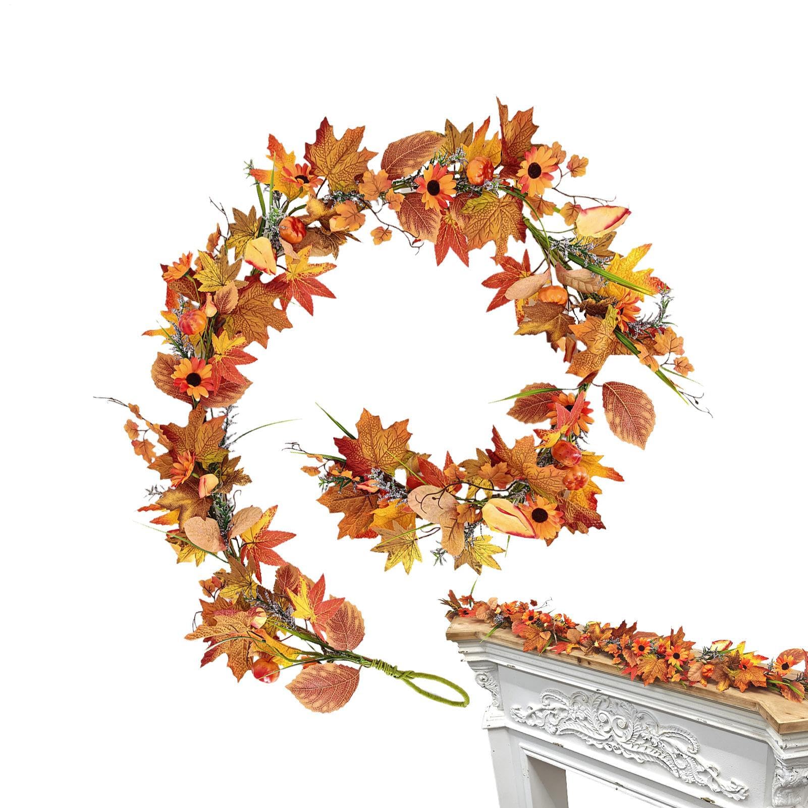 Guirlande de feuilles d'automne haut de gamme de 1,5 m pour decoration interieure elegante