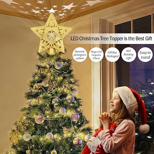 Miniatura 2 de Decoración para árbol de Navidad, proyector de patrón giratorio 3D para decoración del árbol de Navidad, diseño hueco, decoración de Navidad