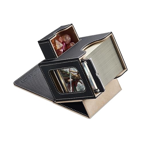 Mage Tech Card Deck Box for MTG Commander - Patented Design, Commander Display, Fits 100 Double-Sleeved Cards, 35pt Card Brick & Dice Tray - Black/Pale Gold - 2. Wealth (Black/Pale Gold)
