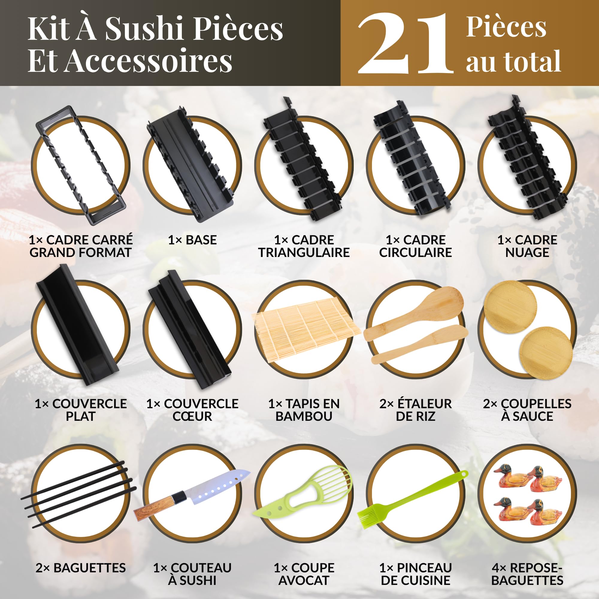 Kit Sushi Completo Premium con Stampi, Coltello, Tappetino in bambù e Accessori – Sushi Maker, Kit Sushi Fai da Te, Stampo Sushi, Set Giapponese per Casa
