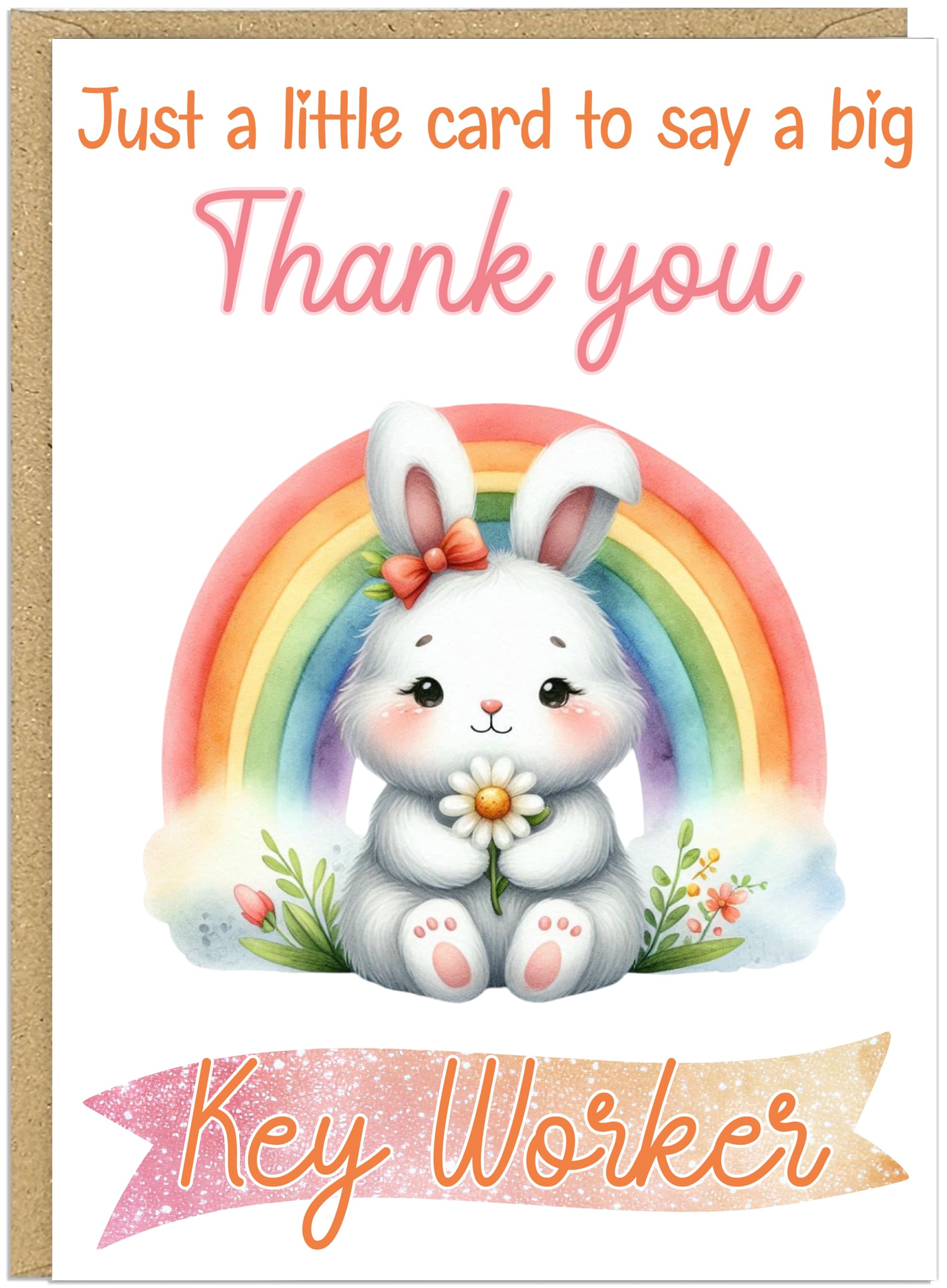 Cute Thank You Cards with Rainbow Animals - Say a Big Thanks! for Family Friends Teachers Neighbours Key Workers - Add Own Customised Name 15 Personalised Design Choices (White Bunny)