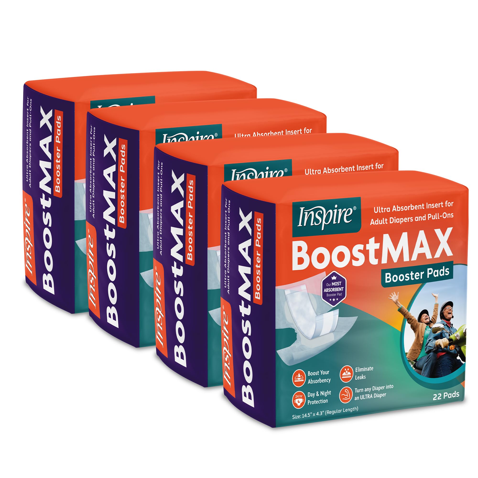 Inspire Incontinence Booster Pads Super Absorbent Absorbs Over 5 Cups | Liner Women and Men | Inserts for Adult Diapers Overnight 88 Count