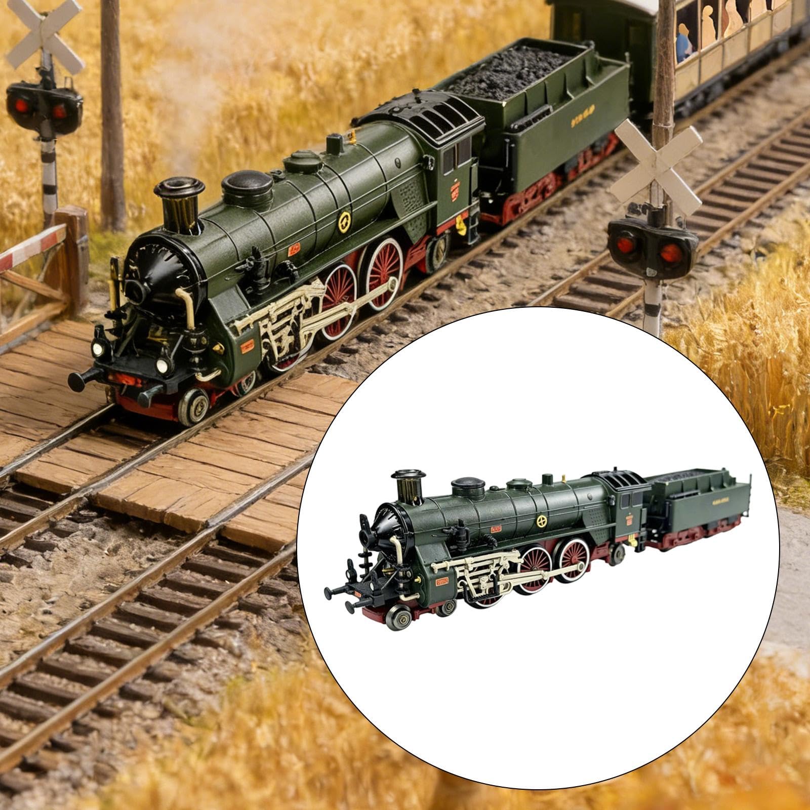 Juguete Tren de Eléctrico Modelo Locomotora con Luces Y Sonidos Construcción de Aleación Simulación de Humo Movimiento Apto para Niños Niñas Fie, Verde