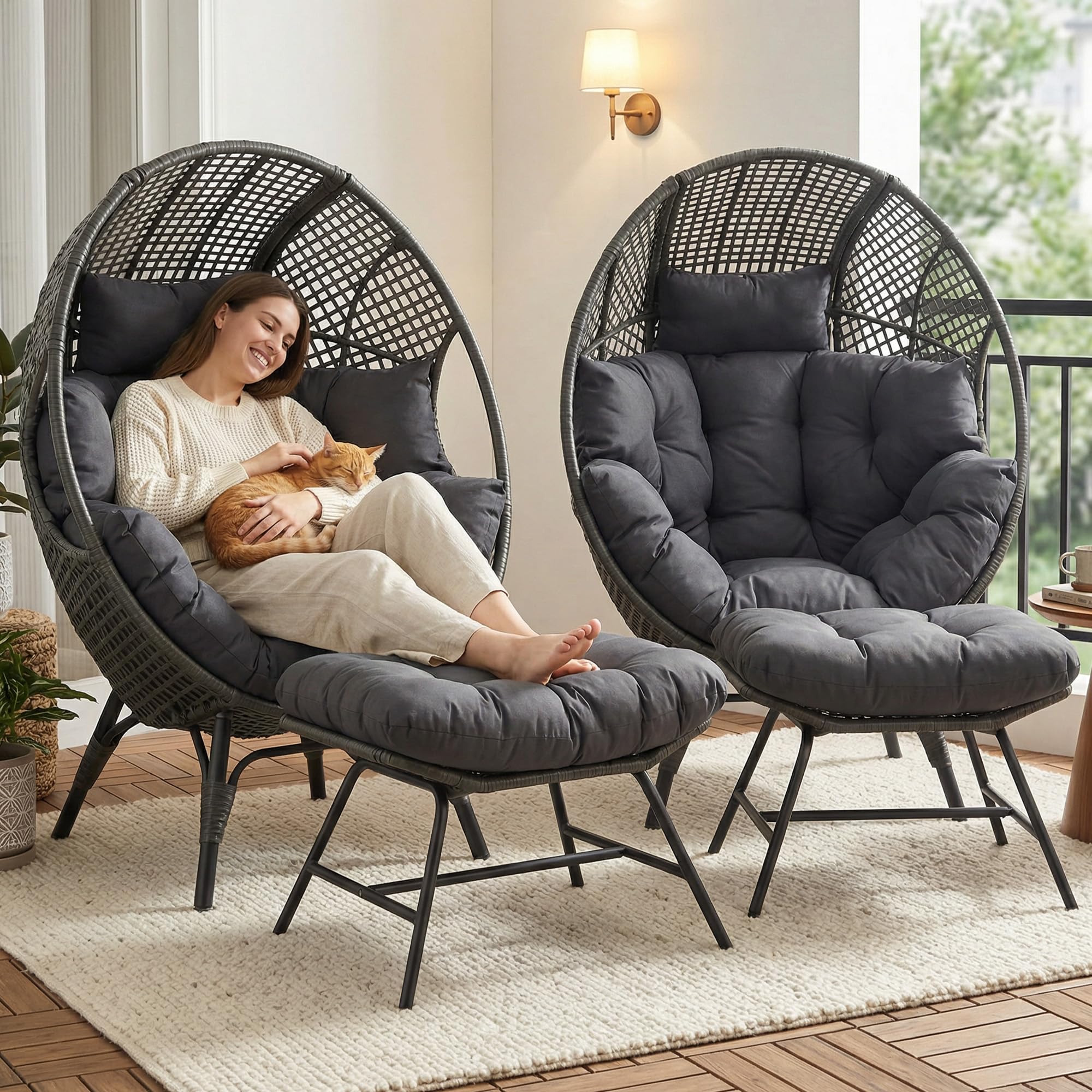 Amazon.com: NICESOUL® 2 Person Wicker Stationary Egg Chair Indoor