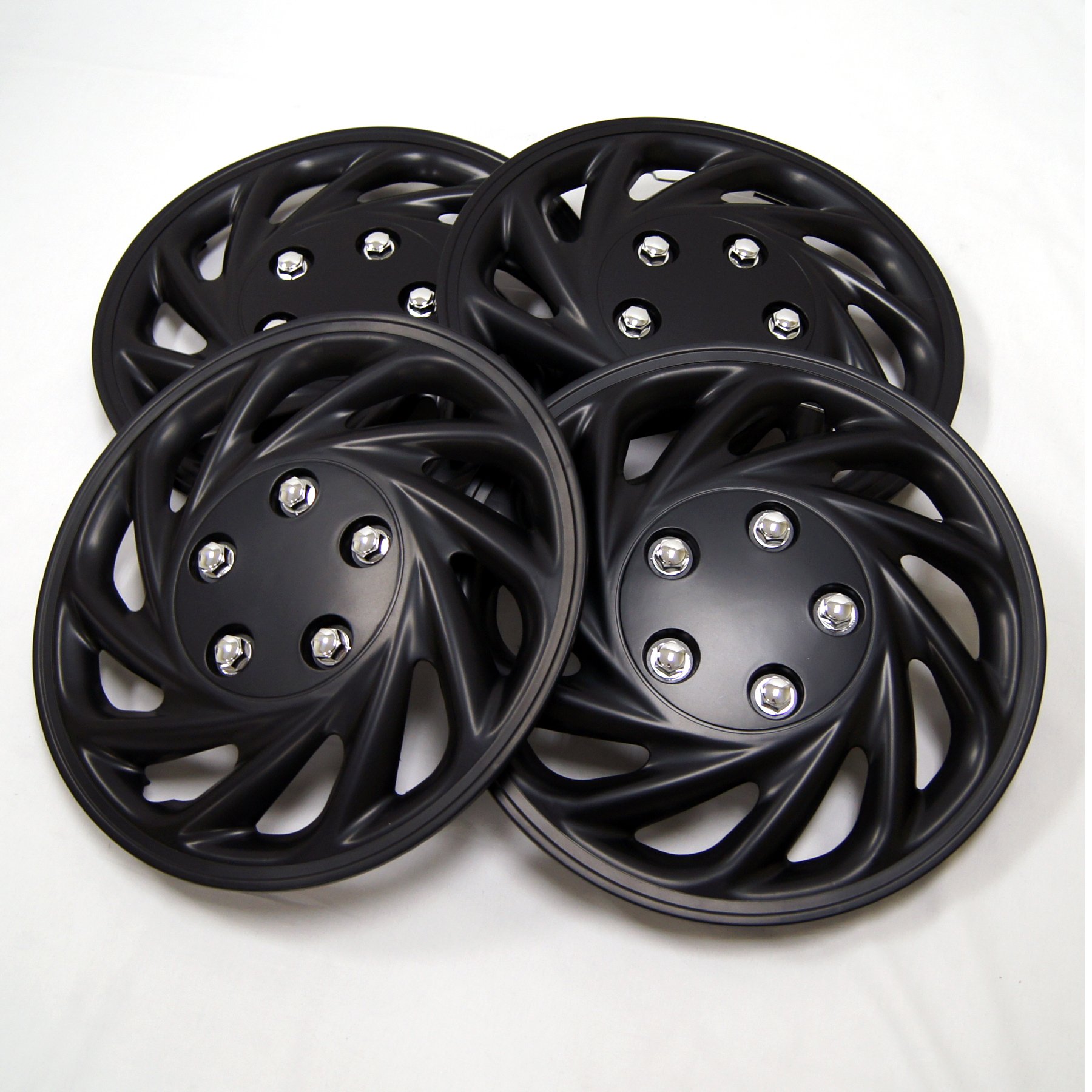 TuningPros WC-15-868-B 15-Inches Pop On Type Improved Hubcaps Wheel Skin Cover Matte Black Set of 4