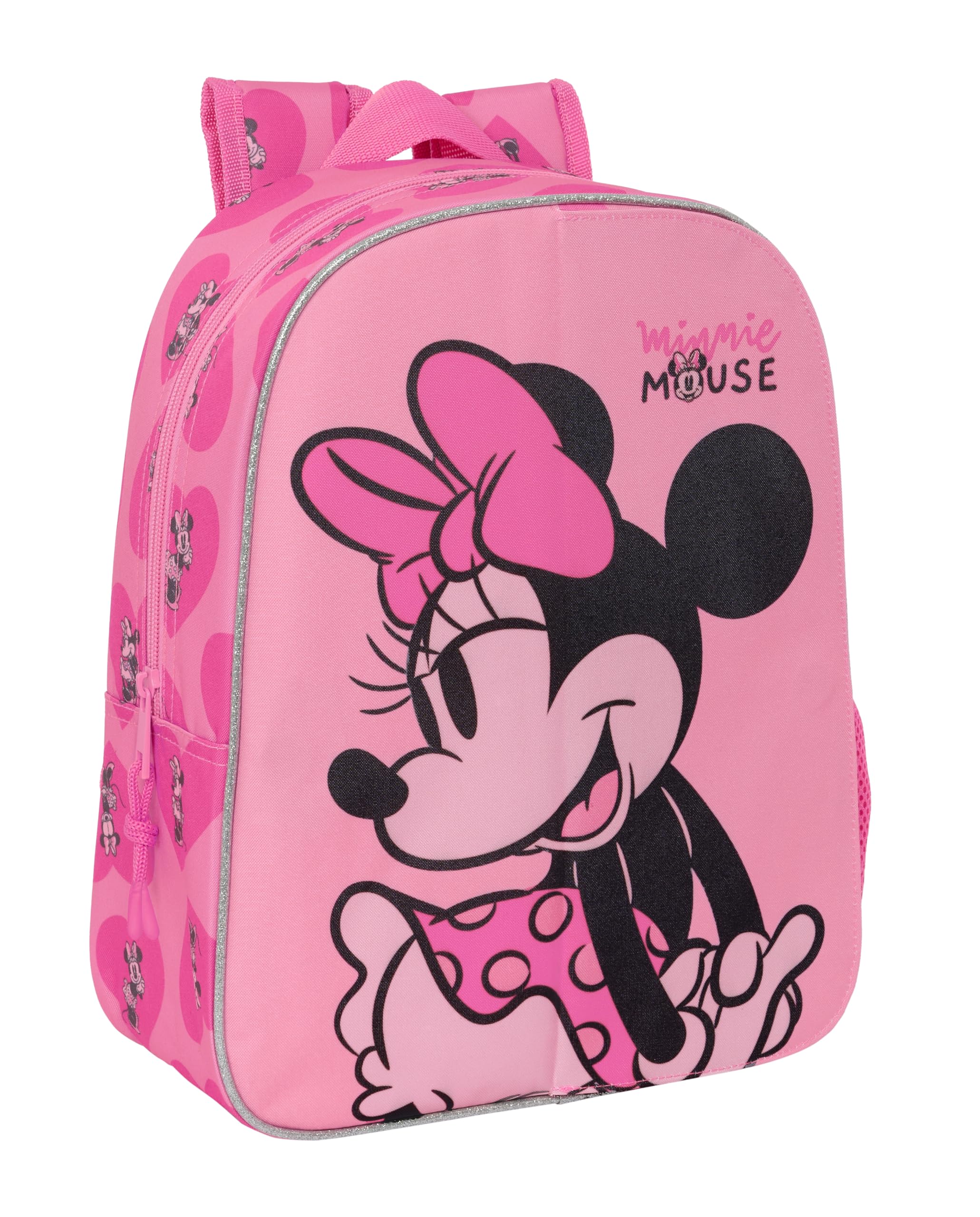 Safta MINNIE MOUSE LOVING - Mochila Infantil, Adaptable a Carro, Fácil Limpieza, Ideal para Niños de Diferentes Edades, Cómoda y Versátil, Calidad y Resistencia, 26x11x34 cm, Color Rosa