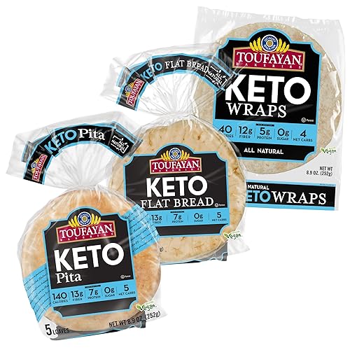 Toufayan Bakery paquete variado de pan Keto pan de pita keto pan plano keto y envolturas keto alto en proteínas y fibra bajo en carbohidratos sin disponible en Yaxa Colombia