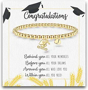 Graduation Gifts for Her 2025, 2025 Graduation Gifts High School College Graduation Gifts for Teen Girls 5th 8th Grade Masters Degree Grads Initial Bracelets for Women Letter A-Z Charm Bracelet Daughter Niece Granddaughter Girlfriend Jewelry