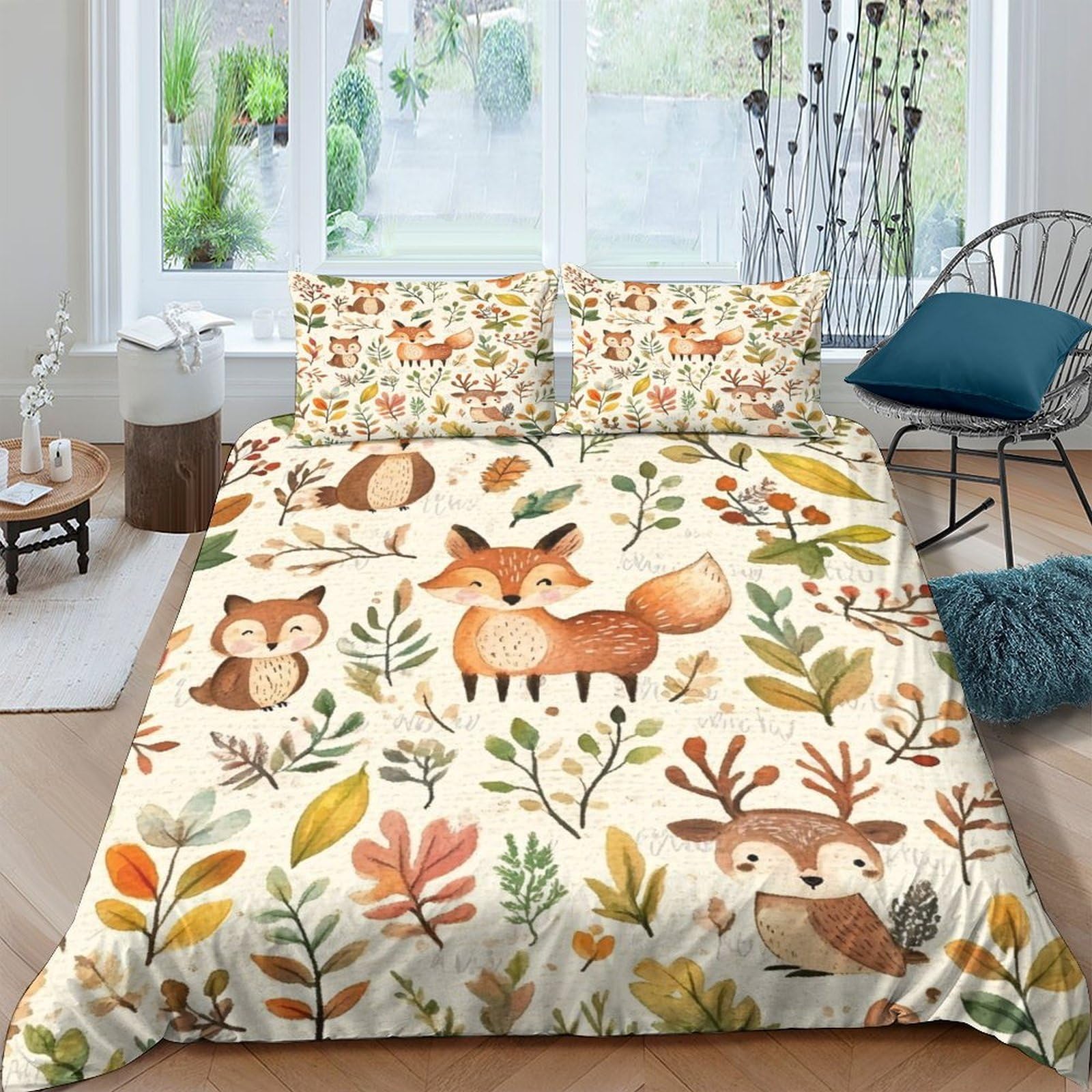 Ctjqhvkz Style-8 3D Printed Woodland Fox Fitted Sheet Microfiber Soft Autumn Leaves Bed Sheet For Bedroom Guest Room Decor Single（135X200cm）