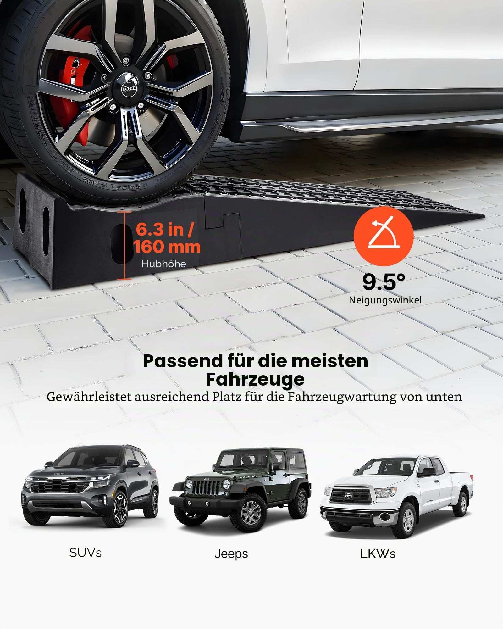 VEVOR Autorampen Auffahrrampen 2 STK. 160 mm Hubhöhe, tragbare & Auto-Servicerampen für Wartung in der Garage & Ölwechsel & Reparatur von LKW, 1474 kg (pro Rampe) belastbar Auffahrhilfe Schwarz