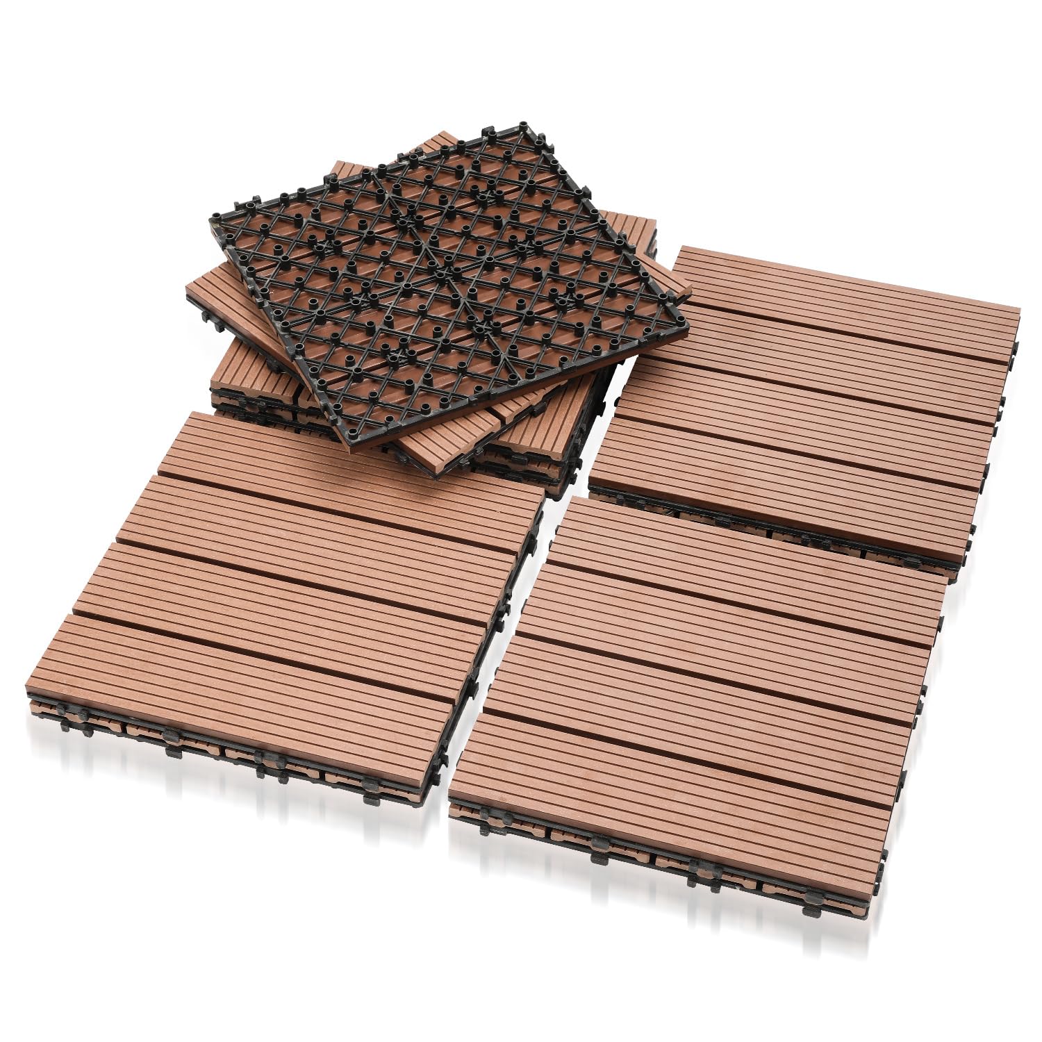 Płytki tarasowe z tworzywa sztucznego 30 x 30 x 2 cm, zestaw WPC z tworzywa sztucznego 22 x Spar na 2 m², drewniane płytki o wyglądzie drewna z drenażem, brązowe