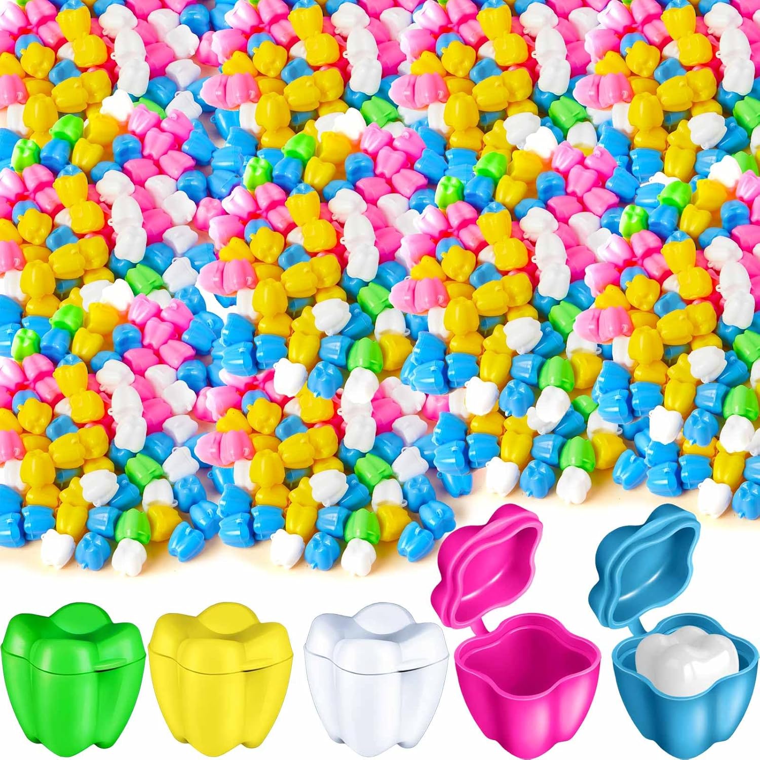 Taiyin 400 Pcs Colorful Tooth Savers Box, Plastic Tooth Holders Bulk for Boys Girls Kids Keepsake, Goodie Bag Fillers, Party Favor, Dentist Office, 5 Colors, 0.6 x 0.75 x 0.6 Inch