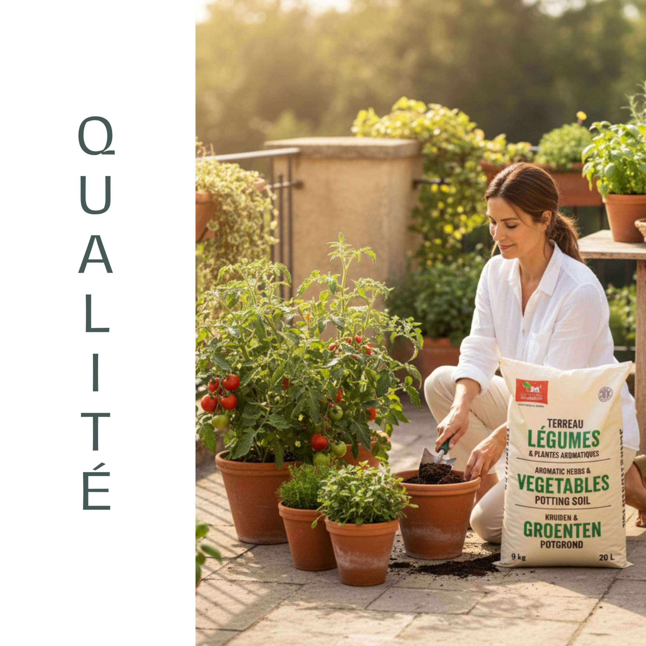 La Plaine Chassart - Terreau Potager et Aromates 20L - Terre Riche en Nutriments avec Tourbe, Biochar & Compost - Idéal Tous Légumes, Herbes - Prêt à l'emploi ou Remboursé