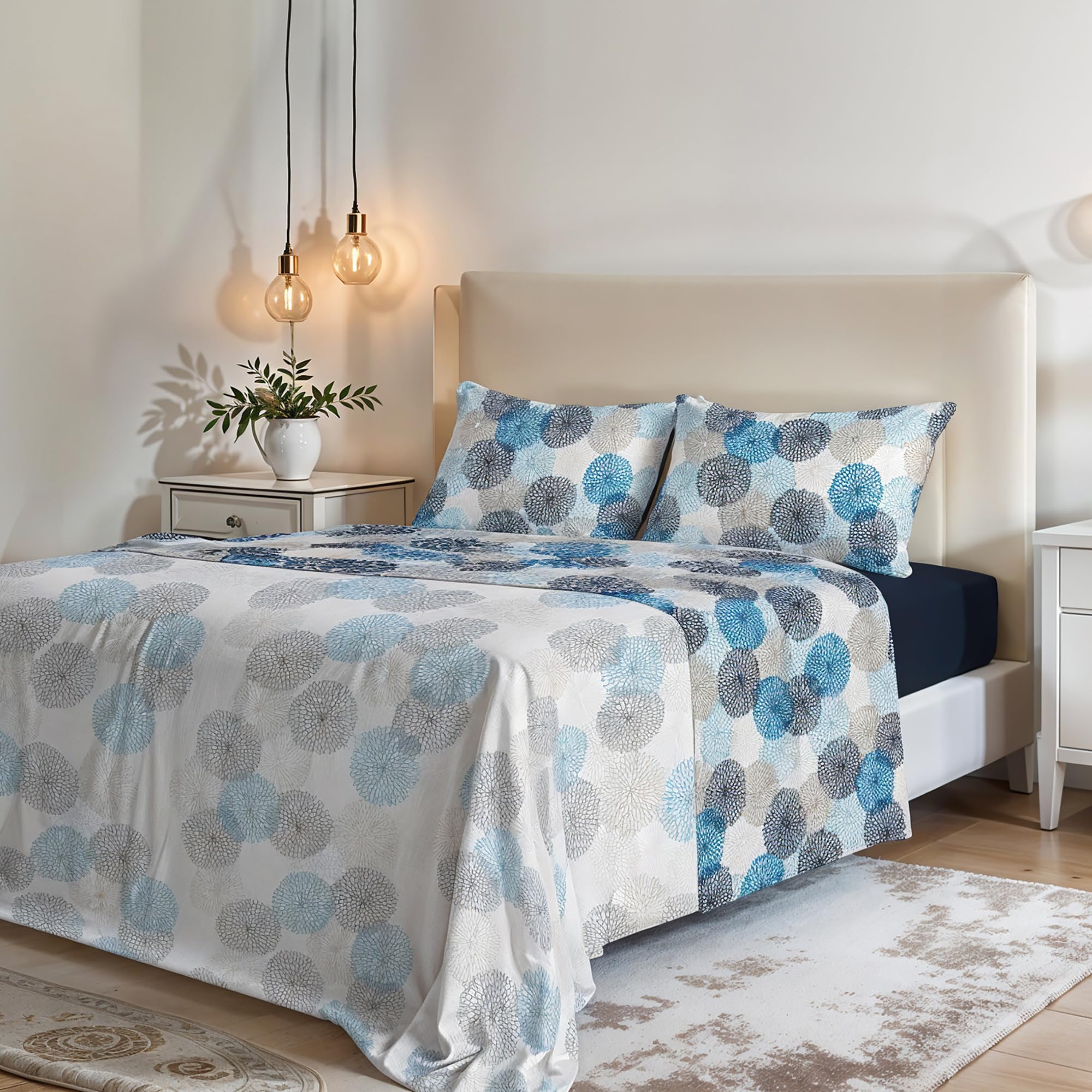 MB HOME ITALY “Fantasy” Bed Sheets Set, Double, Soffioni Blu