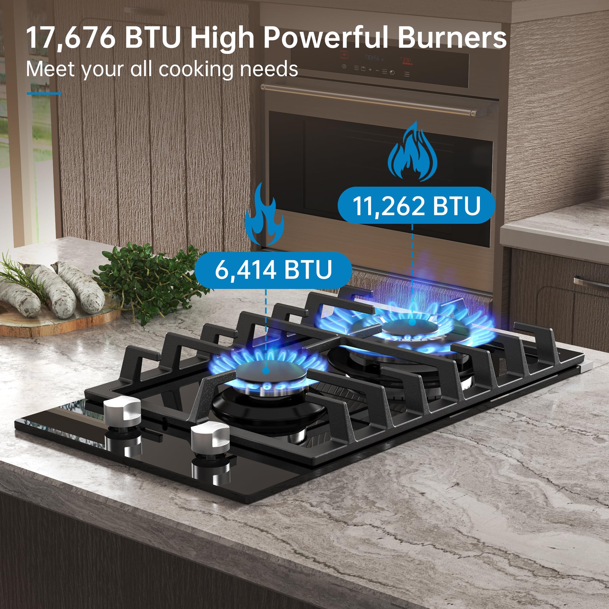 Amzgachfktch Gas Cooktop 2 Burner Propane Cooktop, 12 Inch Gas Stove Top with Thermocouple Protection, LPG/NG Dual Fuel Built-in Tempered Glass Stove for Apartment, Indoor, RV - 2