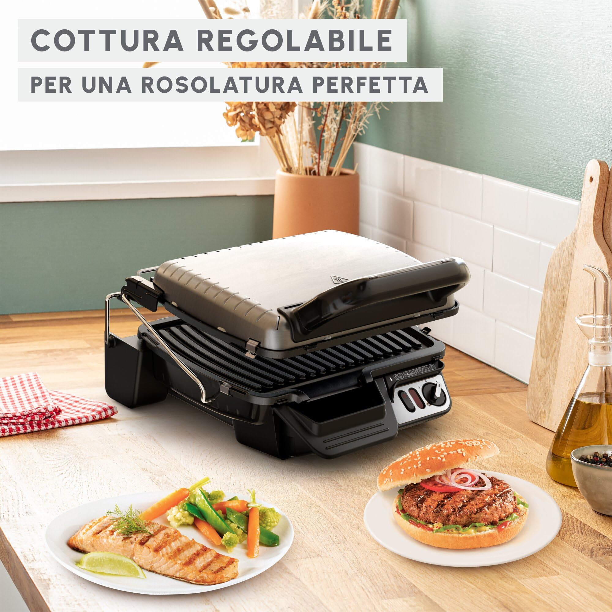Moulinex UltraCompact Comfort Grill, Griglia da Interno, Griglia, Barbecue, Rosolatura, GI306010