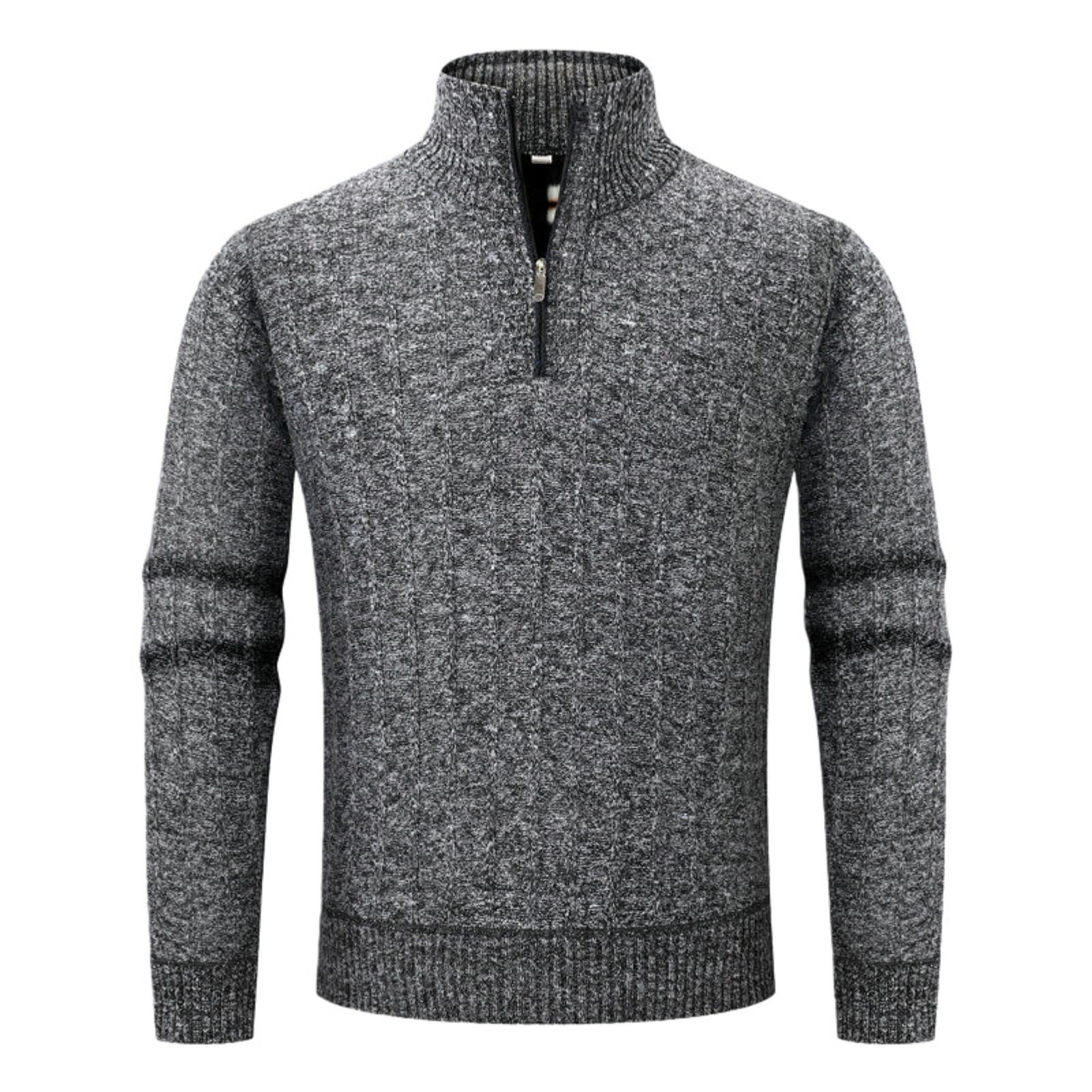 Pull d'hiver homme manches longues chaud tricot demi-fermeture éclair