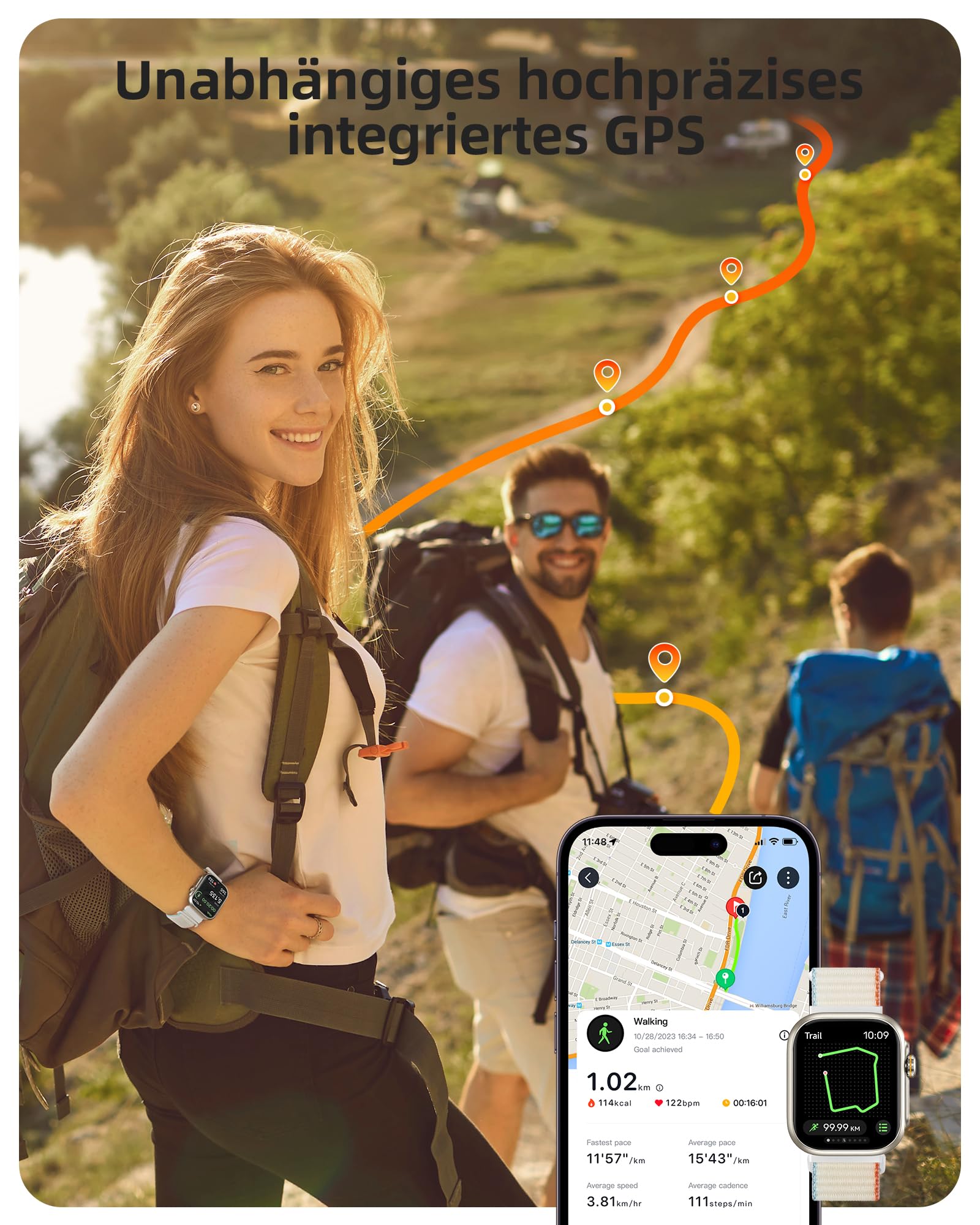 Parsonver Smartwatch mit Eingebautes GPS, 30M Schwimmend Wasserdicht | 1,85" Fitnessuhr mit Telefonfunktion, Fitness Watch mit 100+ Sportmodi, Herzfrequenz, Schlafen, für Android/iOS, Sternsilber
