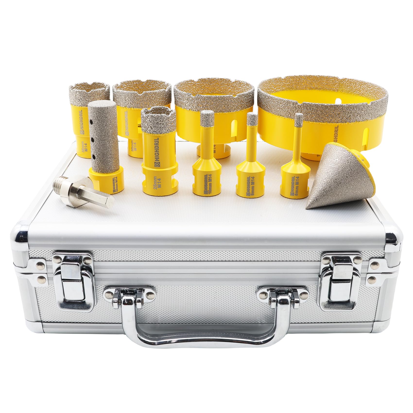 HIGHDRIL Diamond Hole Saw Kit, 6/8/10/25/35/50/68/110mm Drill Bits+adapter, Chamfer, Finger Bits