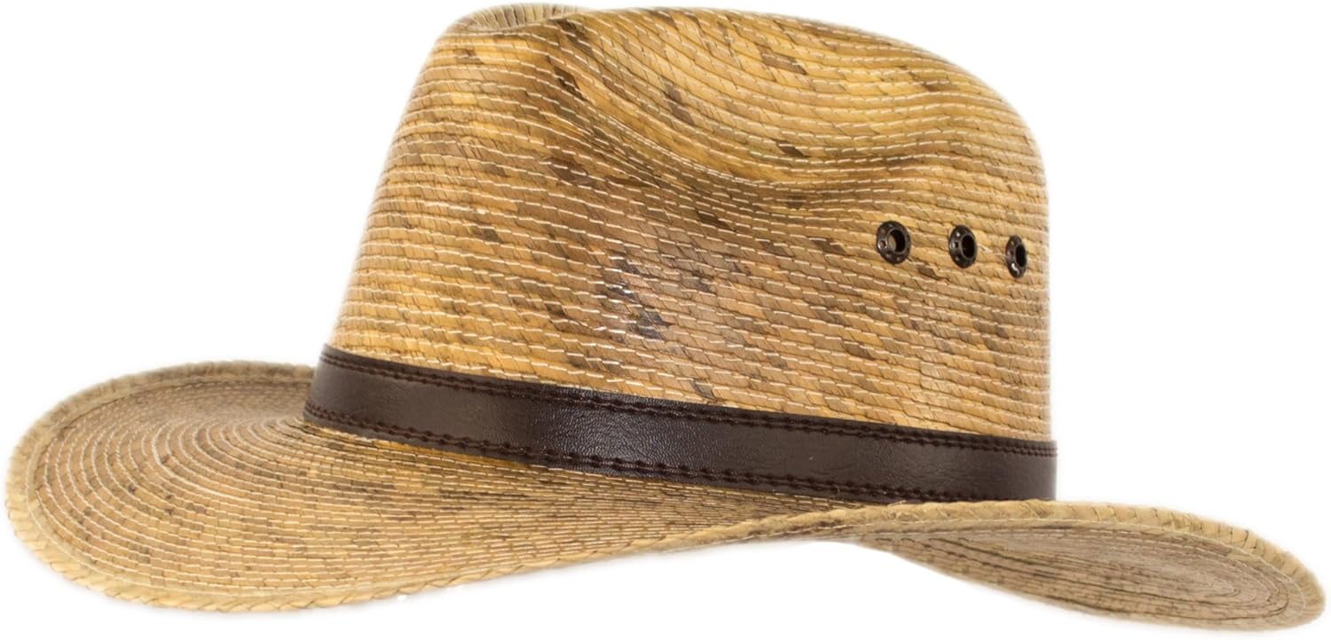 Palm Leaf Straw Trilby Wide Brim Fedora Golf Sun Hat for Men or Women, UV UPF Protection Natural