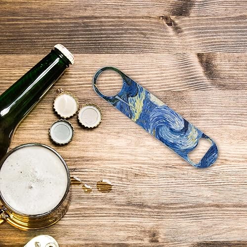 Miniatura 3 de Abrebotellas de acero inoxidable, abridor de botellas plano, duradero para el hogar, cocina, bar, restaurante, fiesta, 7 pulgadas (cielo estrellado