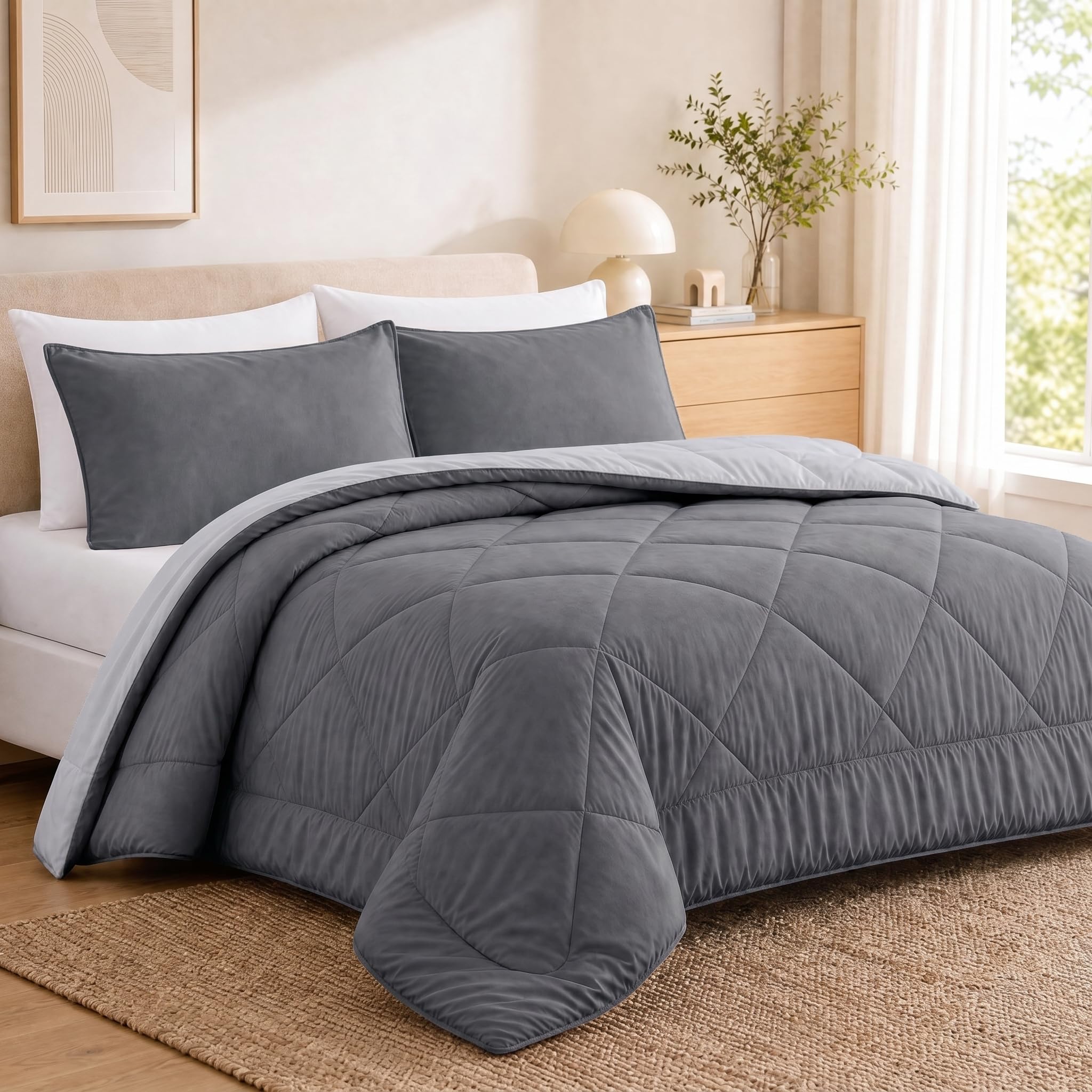 VelvetMis Coverless Duvet King Size 10.5 Tog - 230x 220cm, Dark Grey And Light Grey Quilt, Reversible Comforter with 2 Pillowcases โ image 1