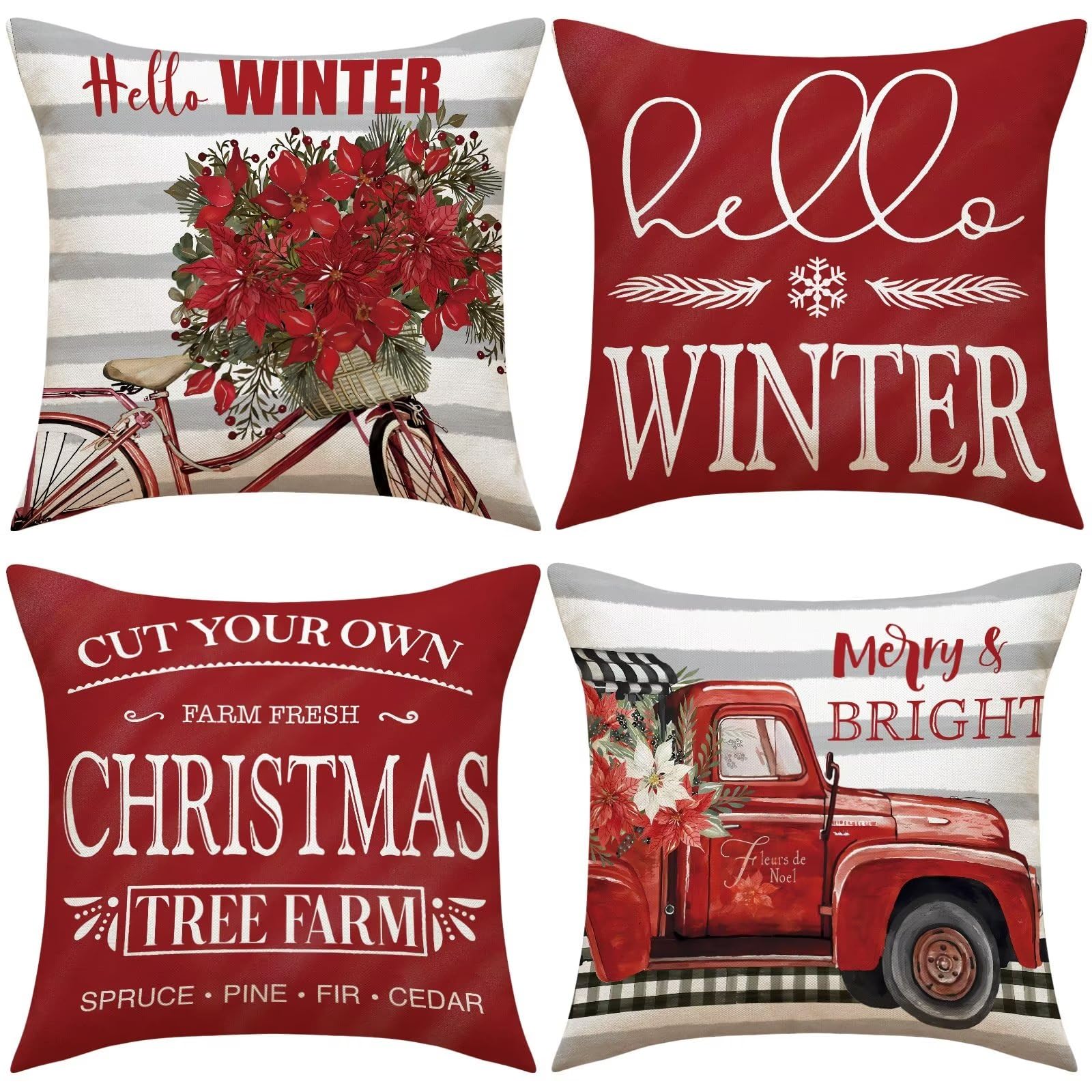 Cadeau de Noël housse de coussin 50x50 lot de 4 parure décorative pour la maison