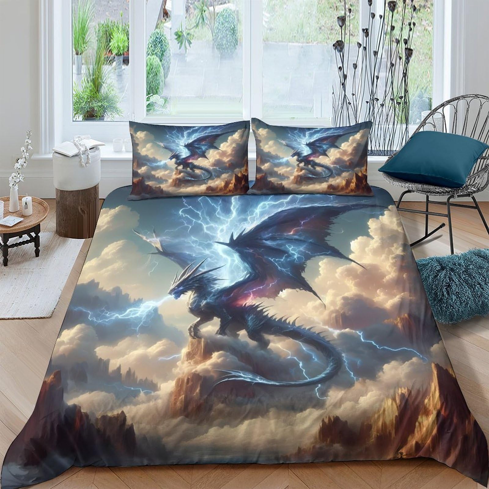 Ctjqhvkz Style-1 3D Printed Blue Dragon Fitted Sheet Microfiber Soft Fantasy Clouds Mattress Cover For Bedroom Decor Dorm Protection Single（135X200cm）