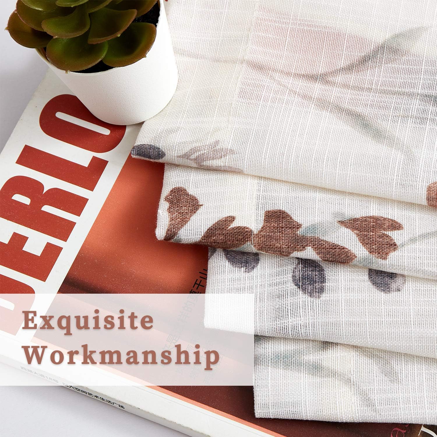 July Joy Printed Sheer Curtains Linen Textured for Living Room Floral Leaf Design Farmhouse Style Window Panel Drapes Set Grommet Treatment for Bedroom, Dining, 52 x 84 inch, Brown