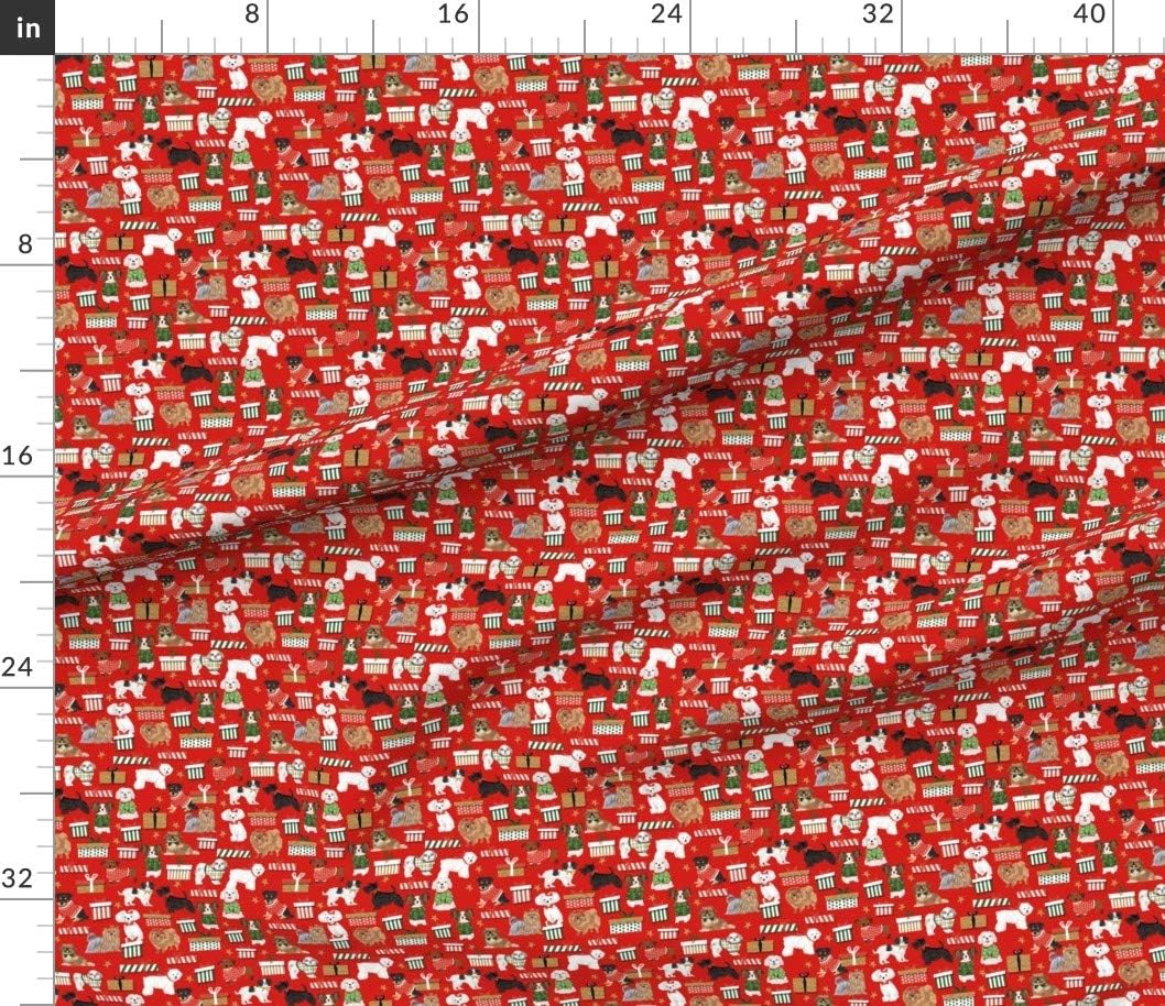 Spoonflower Fabric - Christmas Dogs Cute Breeds Best Printed on Petal Signature Cotton Fabric by The Yard - Sewing Quilting Apparel Crafts Decor