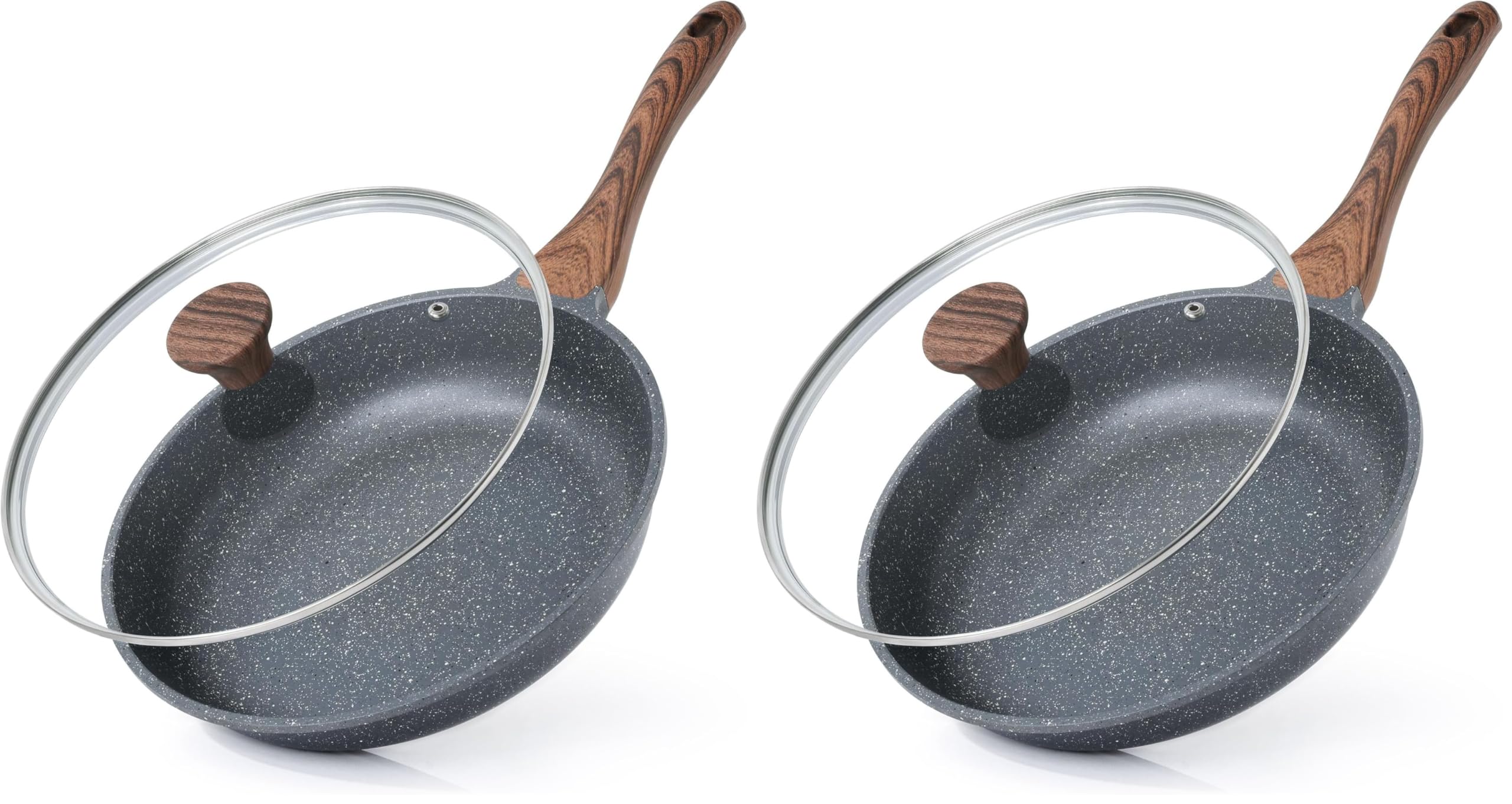 SENSARTE Nonstick Frying Pan Skillet with Lid, Omelet Pan with Cover, Healthy Egg Pan Chef's Pan, Kitchen Cooking Pan, PFOA Free (8inch + Glass Lid) (Pack of 2)