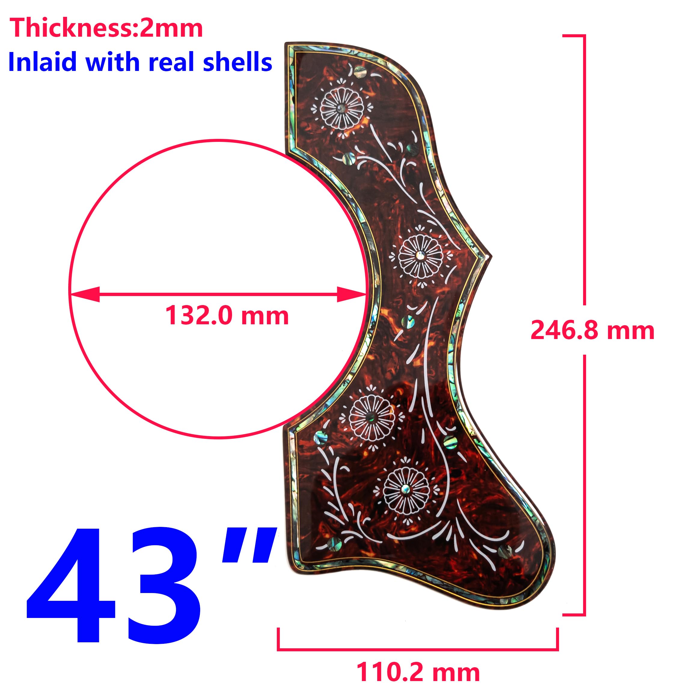 Pickguard do gitary akustycznej, do Gibson J-200 SJ-200, grubość 2 mm, z prawdziwą muszlą abalone, korona, samoprzylepna, uniwersalne dopasowanie do gitary 100 cm, chroni przed zarysowaniami