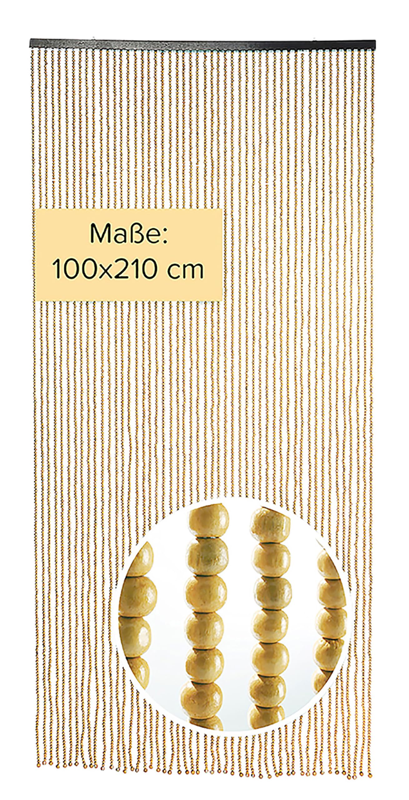 Kobolo Türvorhang Coffee, 100x210 cm, 50 Stränge, beige, dekorativer Vorhang aus Holzperlen, Perlenvorhang, ideal als Fliegenvorhang, Raumteiler oder Türdekoration