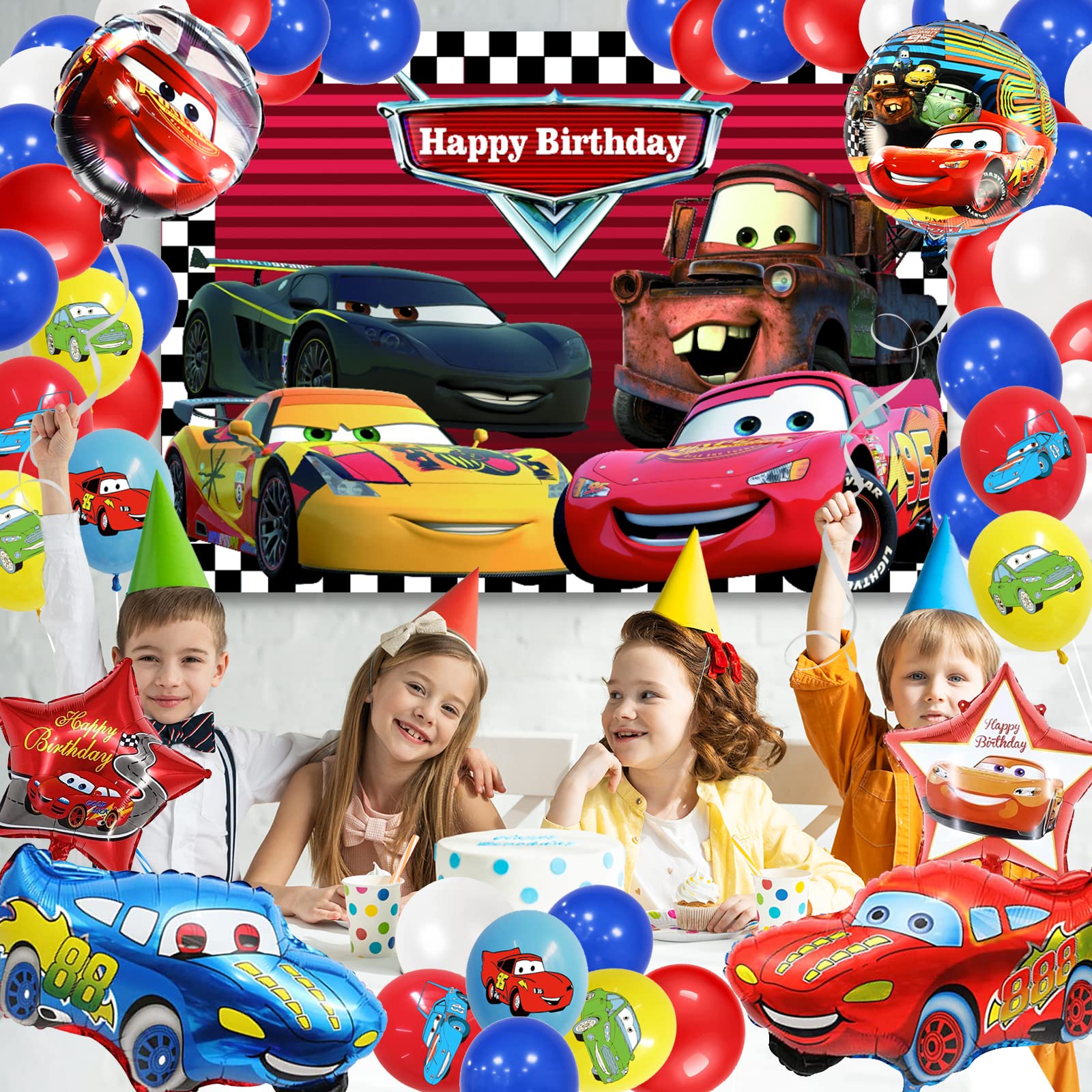 Décoration Anniversaire 5 Ans Voiture - Ballons Aluminium & Bannière Happy Birthday - 3